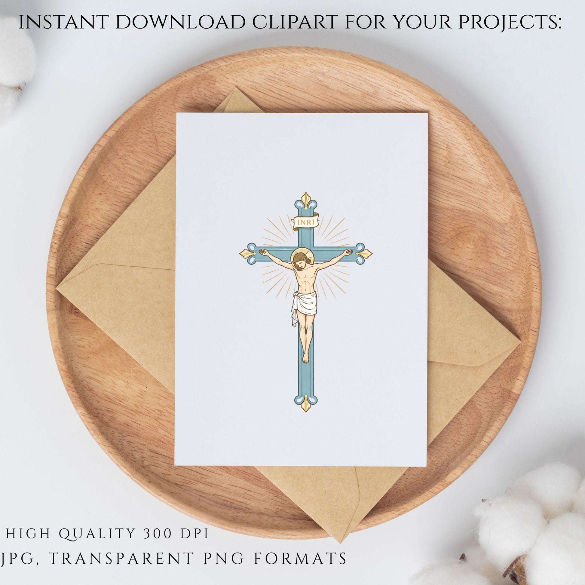 Catholic crucifix illustration suitable for sacramental designs | Ilustración de crucifijo católico para diseños sacramentales