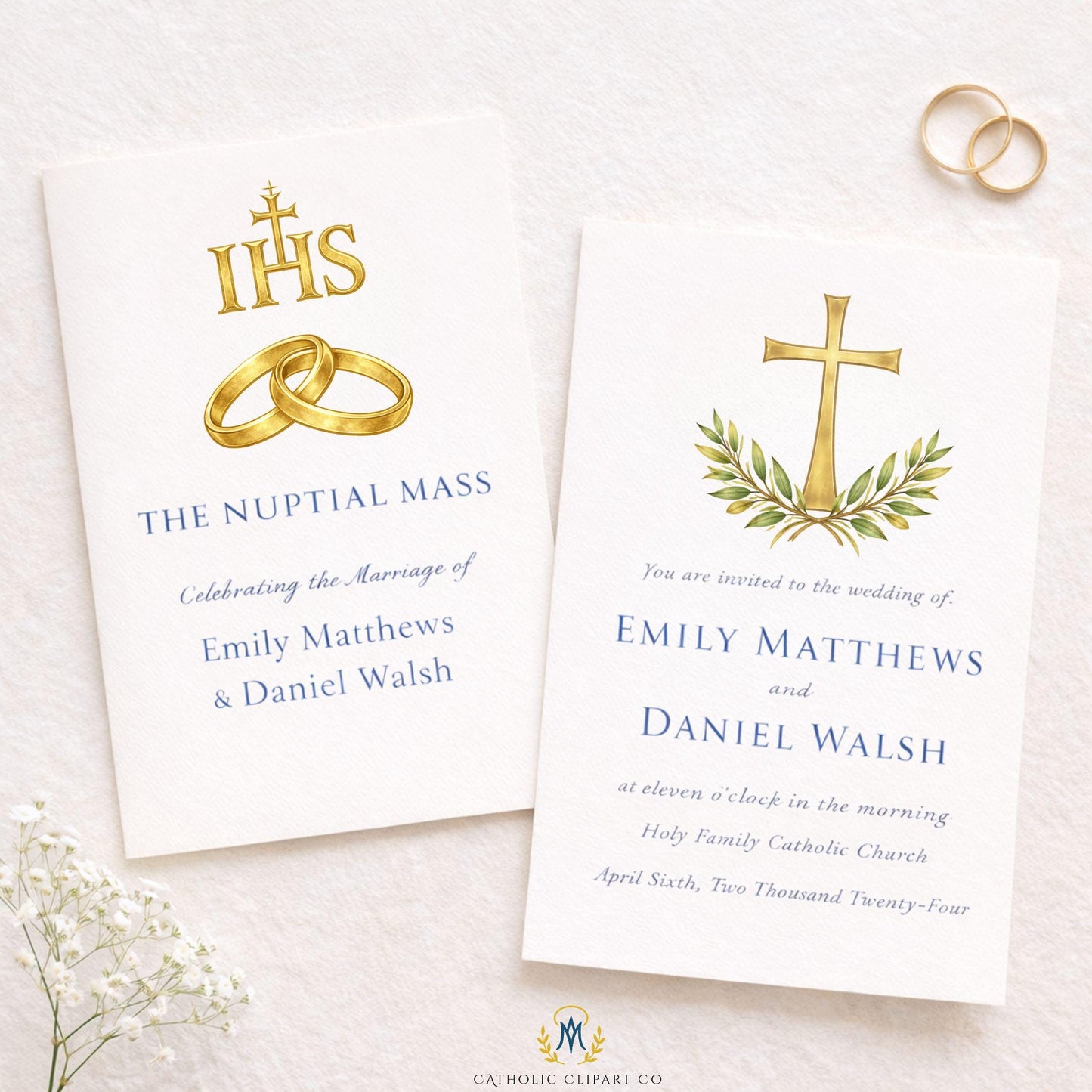 Joined in Christ gold wedding text clipart for Catholic invitations / Texto dorado “Unidos en Cristo” para invitaciones de boda católicas