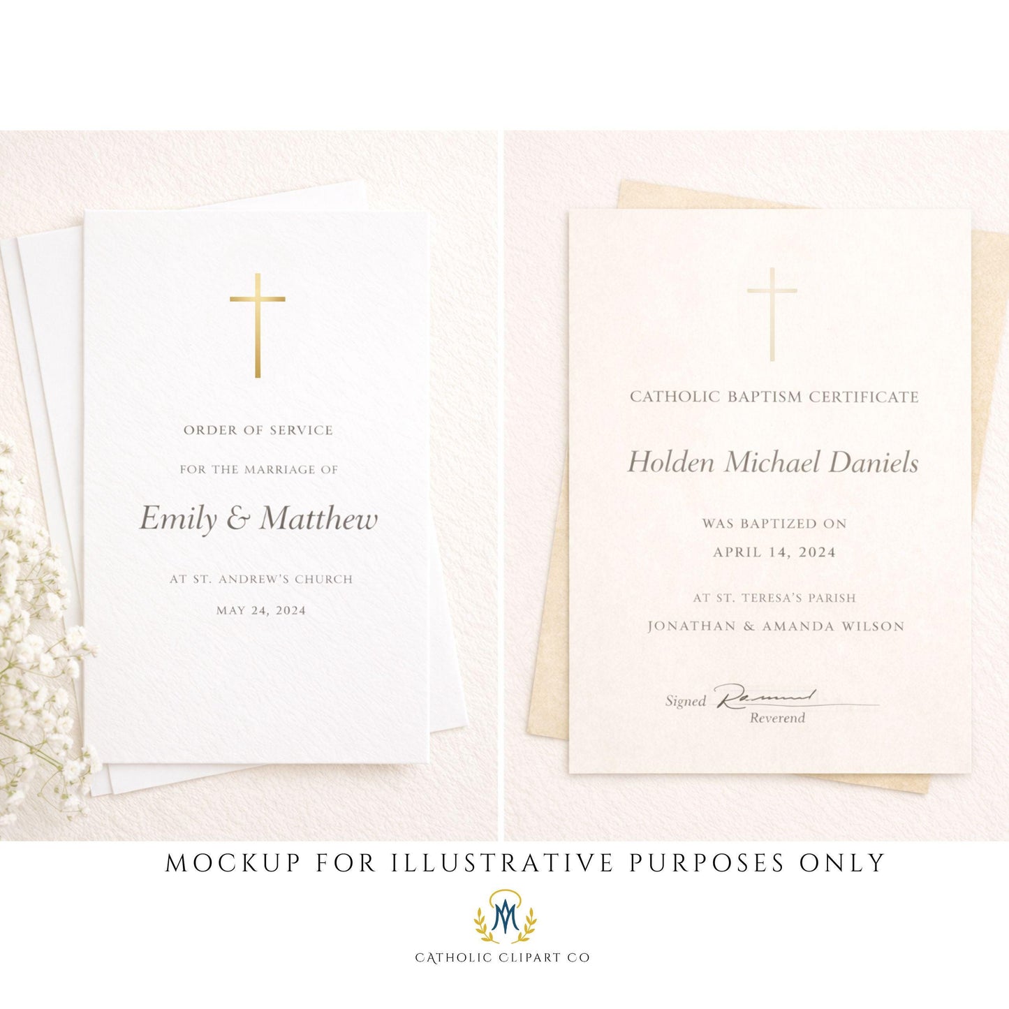 Blank Catholic Cross Clipart | Minimal Gold & Neutral Cross PNG | Designer Wedding and Certificate Graphics, Religious art