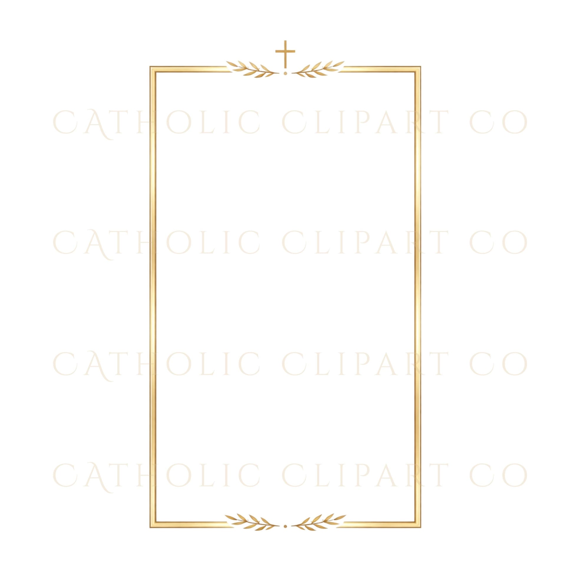Christian wedding frame clipart displayed on elegant invitation card / Clipart de marco cristiano mostrado en invitación elegante
