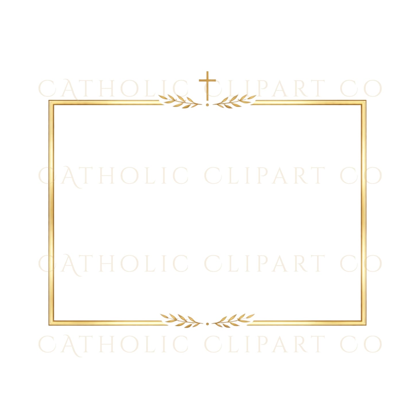 Gold cross wedding frame used on Catholic invitation mockup / Marco de boda con cruz dorada usado en invitación católica