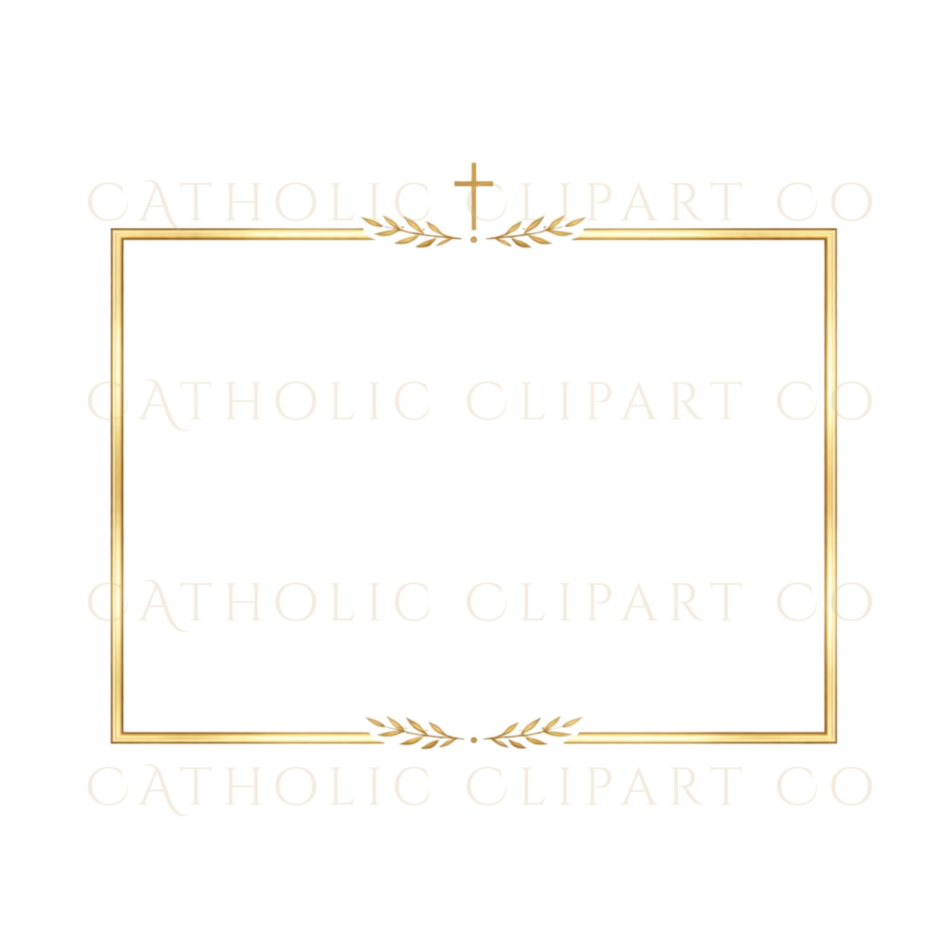 Gold cross wedding frame used on Catholic invitation mockup / Marco de boda con cruz dorada usado en invitación católica