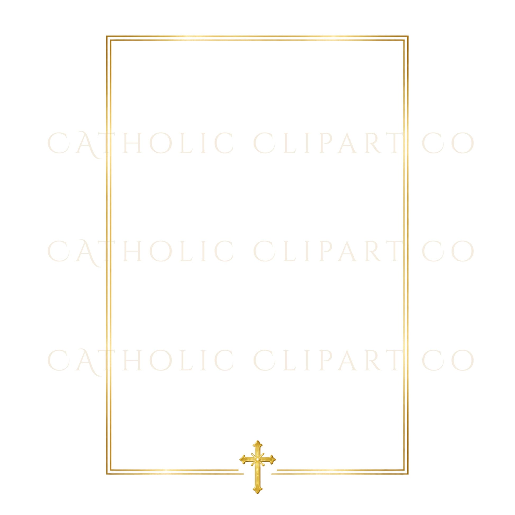 Minimal yet elegant Catholic certificate frame clipart in gold foil style | Marco católico para certificado minimalista y elegante en estilo dorado