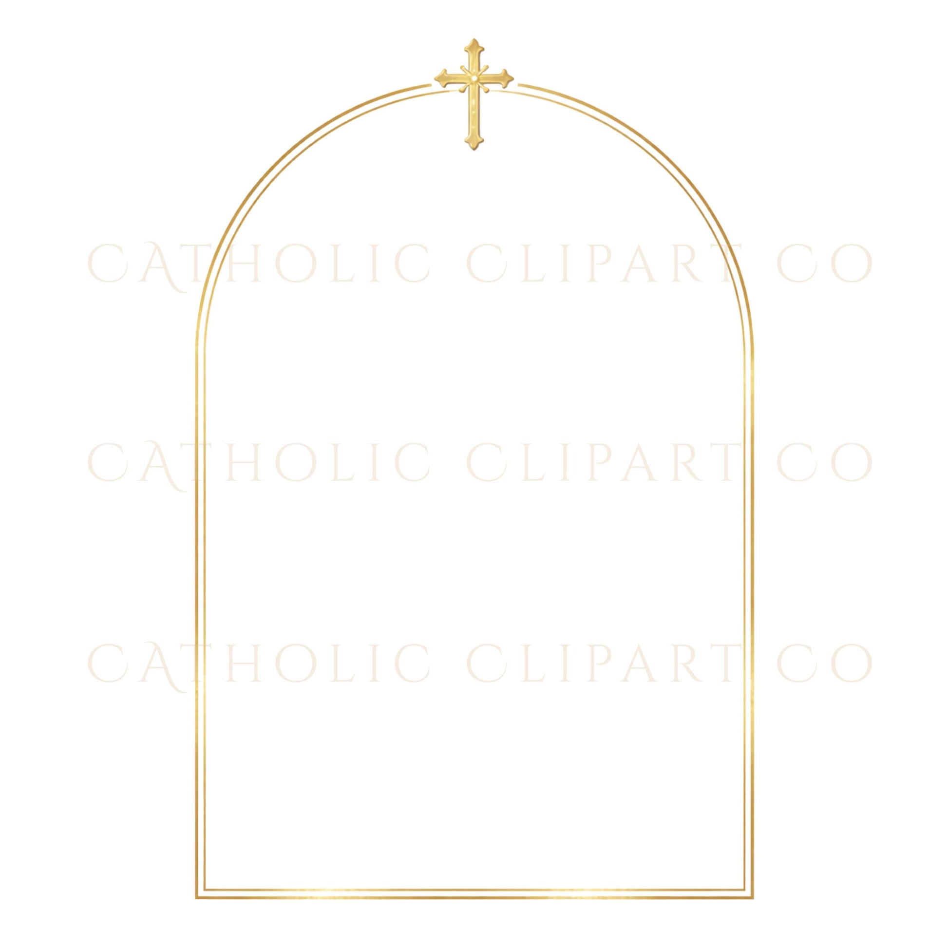 Catholic gold border frame clipart for formal religious documents and keepsake prints | Marco católico con borde dorado para documentos religiosos formales y recuerdos impresos