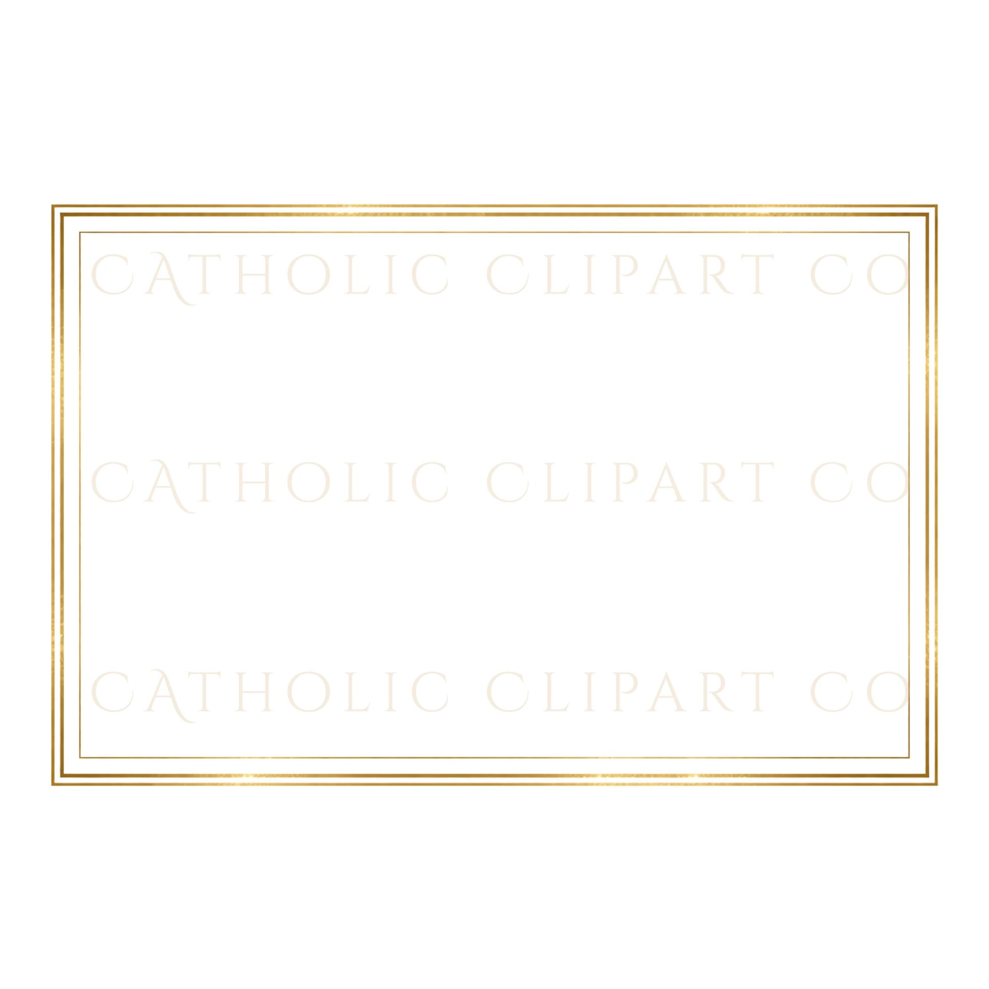 Catholic certificate frame clipart in gold with classic rectangular layout, transparent background | Marco católico para certificado en dorado con diseño rectangular clásico y fondo transparente