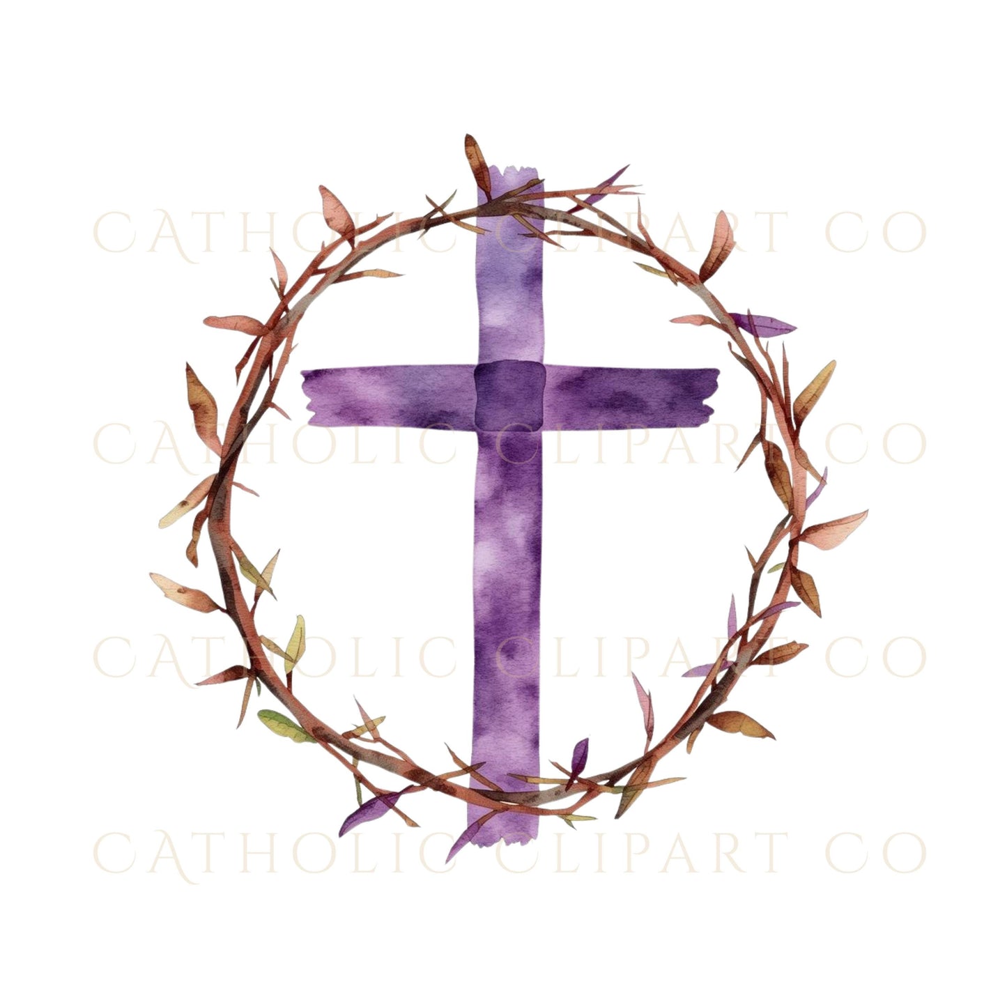 Lent clipart with purple cross and watercolor texture | Clipart de Cuaresma con cruz morada en acuarela