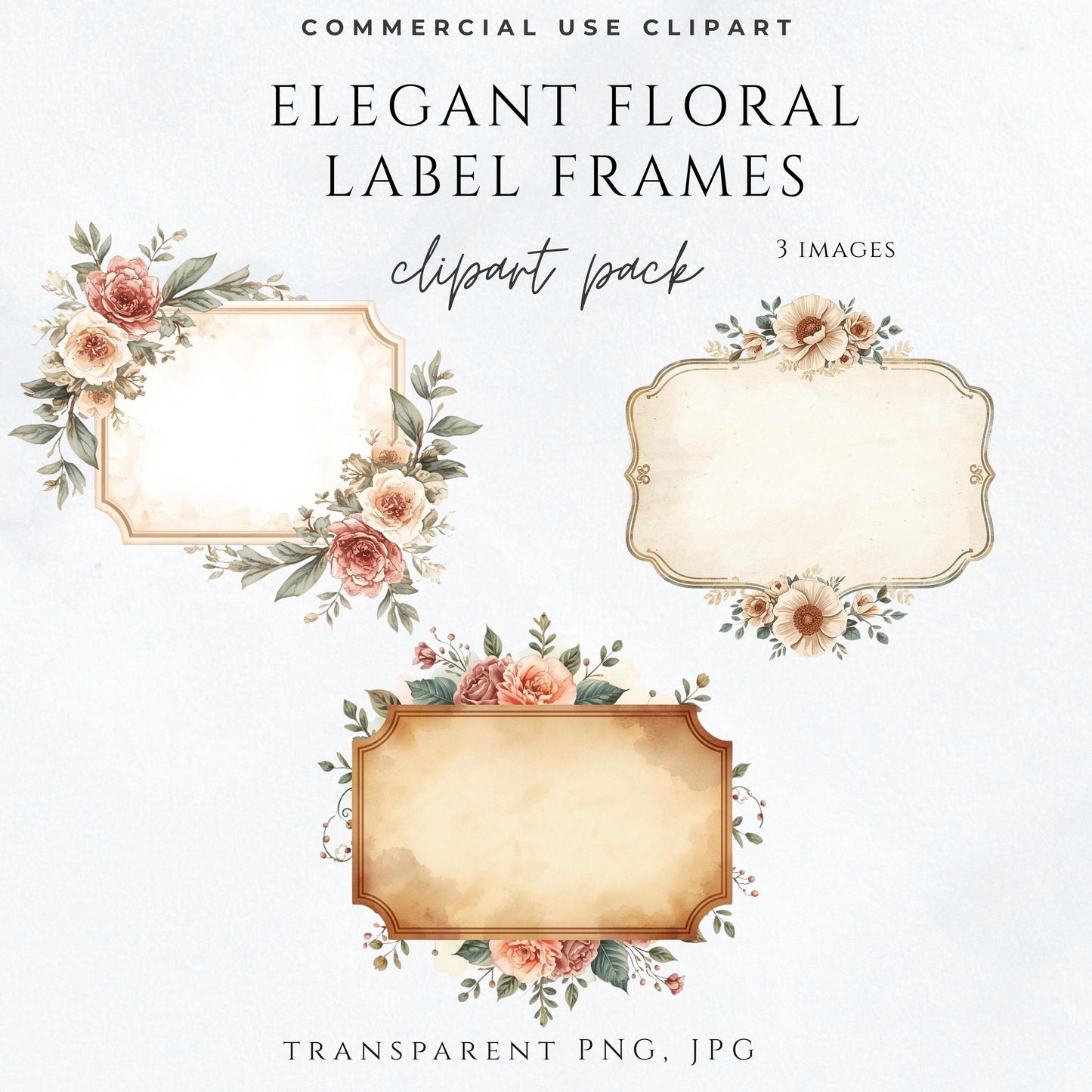 Elegant floral label frames clipart with botanical design for printable labels | Marcos florales elegantes para etiquetas imprimibles