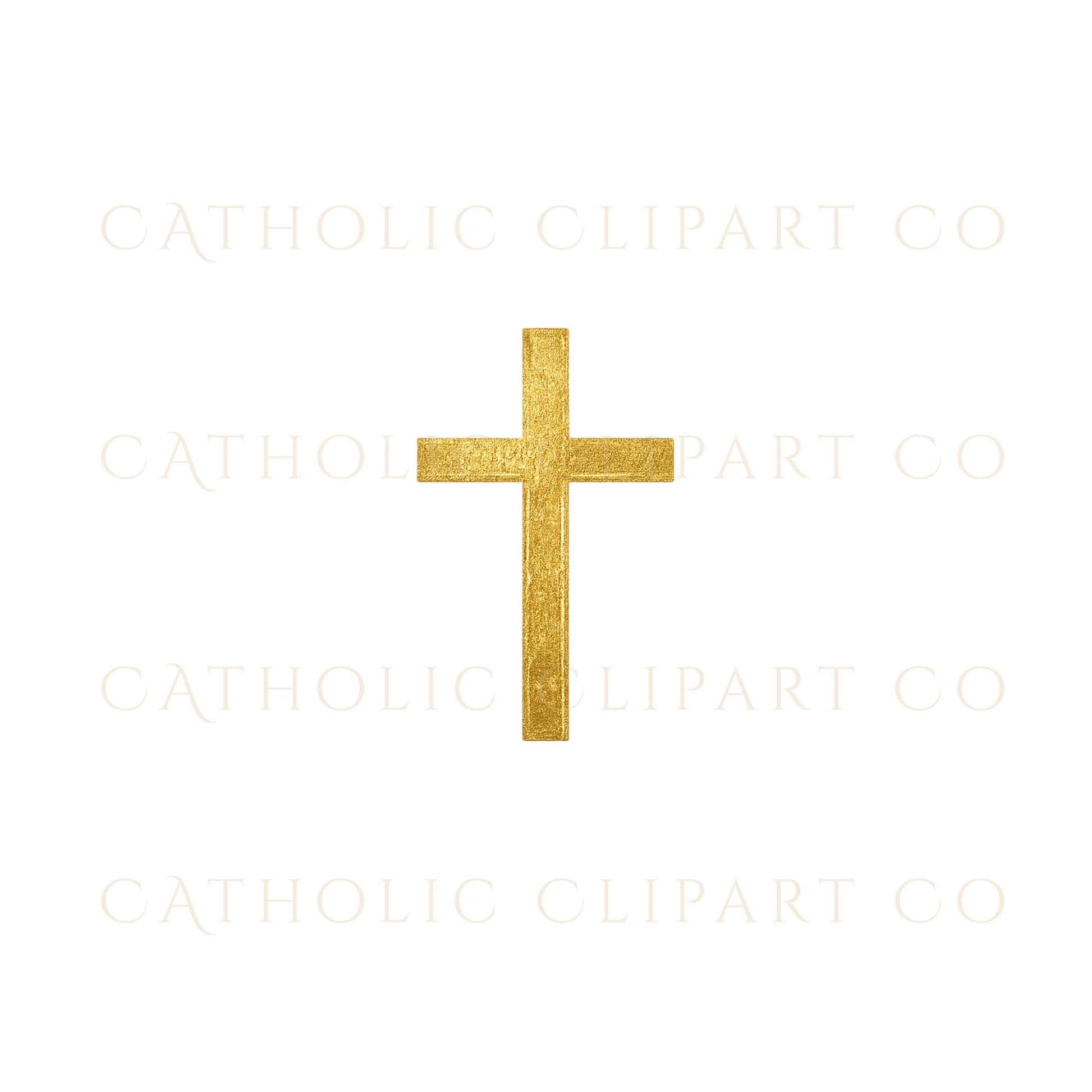 Thin outline gold cross PNG for church bulletins, certificates, and Lent programs | Cruz dorada de contorno fino en PNG para boletines parroquiales y programas de Cuaresma