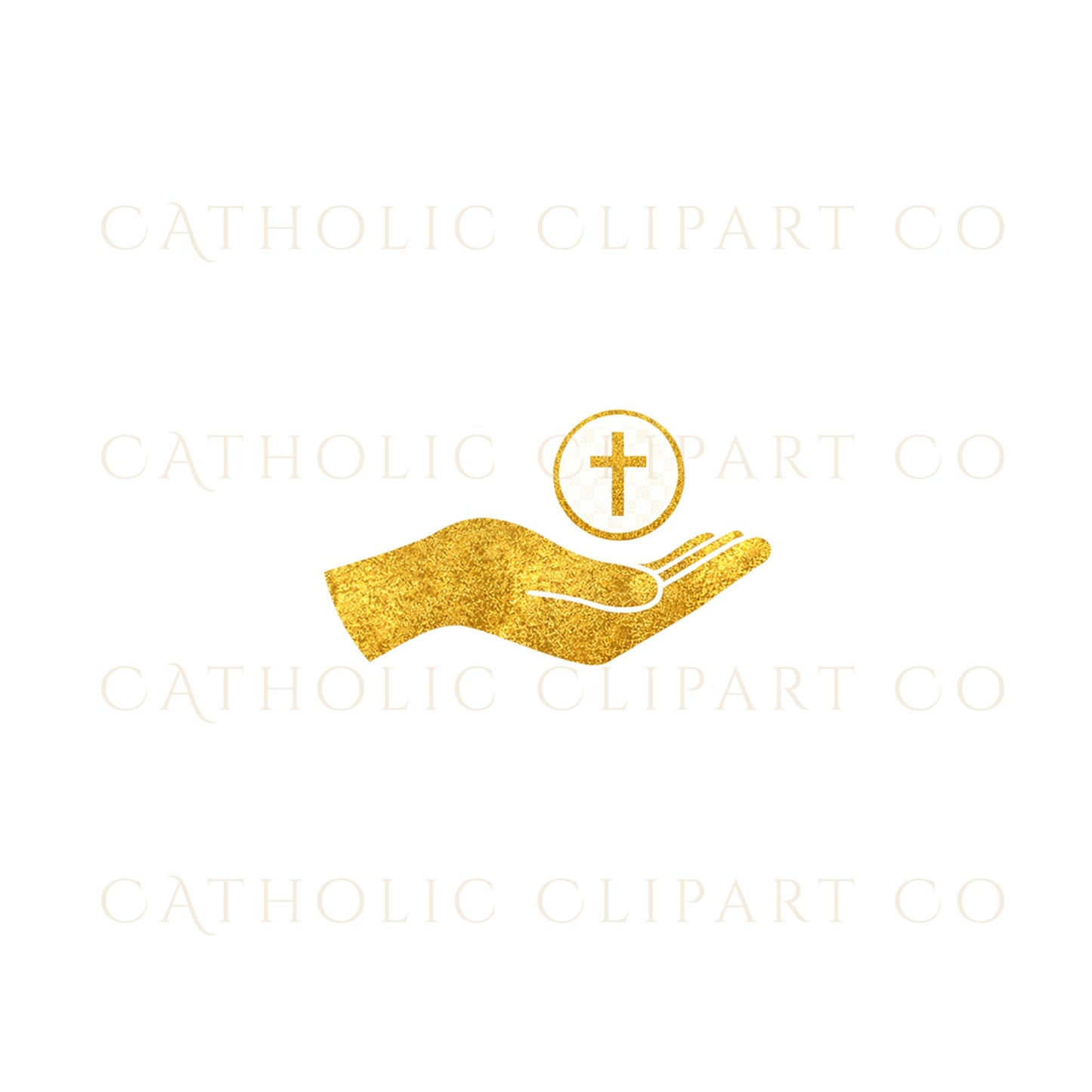 Almsgiving hand with coin gold clipart representing charity and giving in Lent | Clipart de mano con moneda en dorado que representa la limosna y la caridad en Cuaresma
