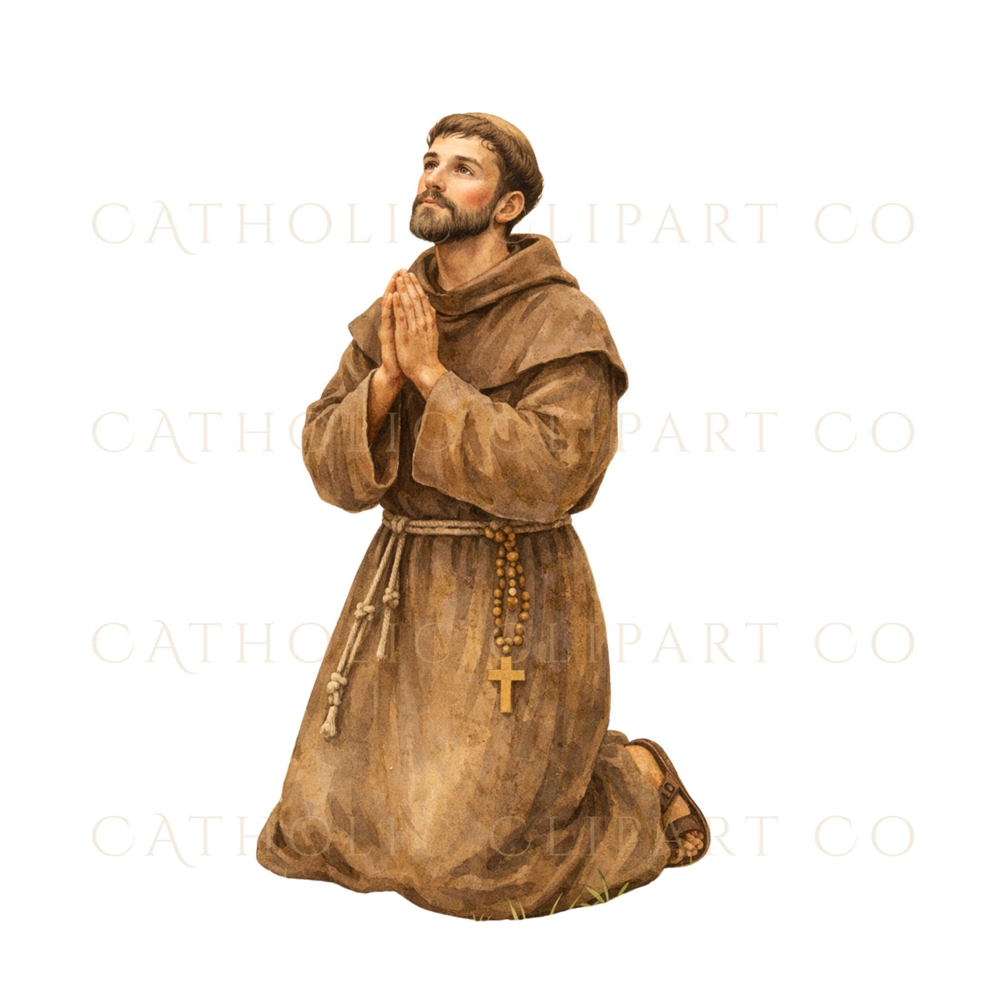 Catholic watercolor saint clipart for prayer cards, St. Francis / Clipart de santo católico en acuarela para tarjetas de oración, San Francisco