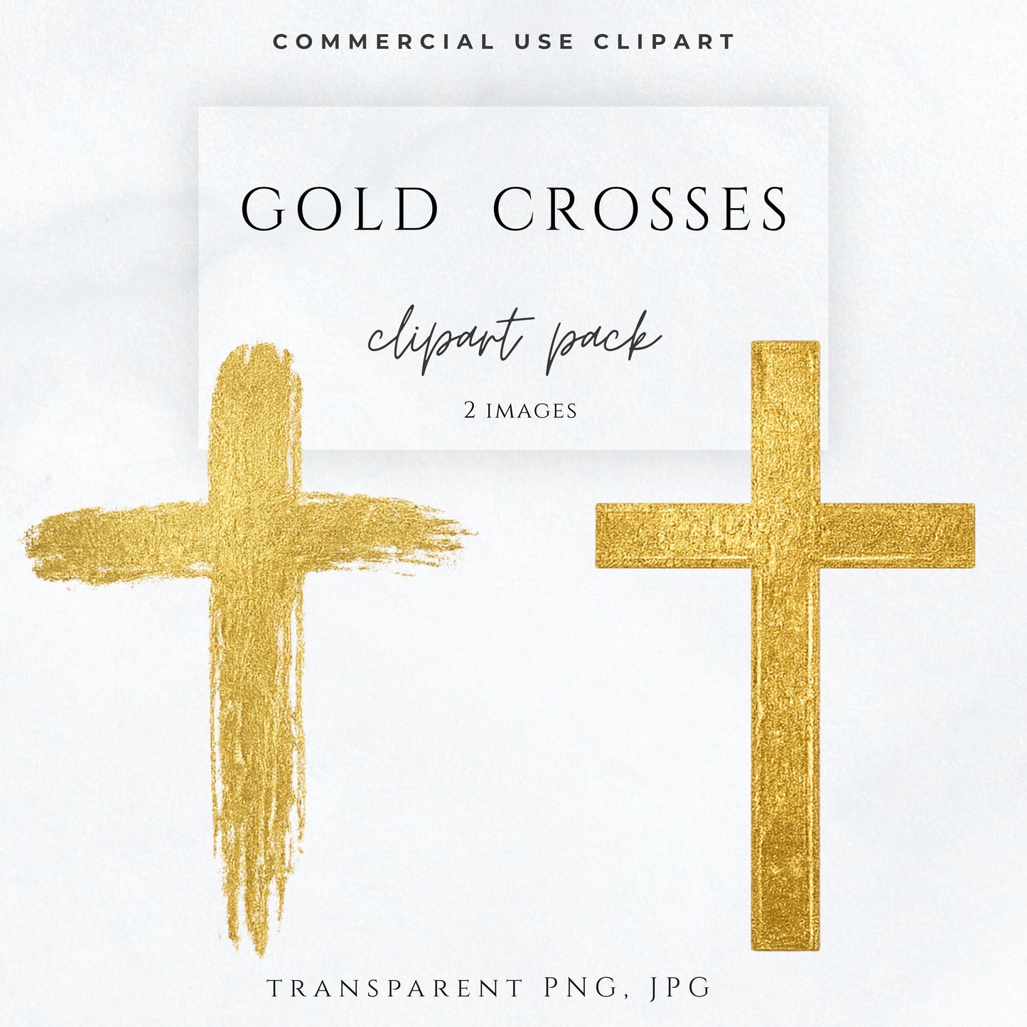 Gold watercolor Catholic cross clipart on white background – Cruz católica dorada en acuarela sobre fondo blanco