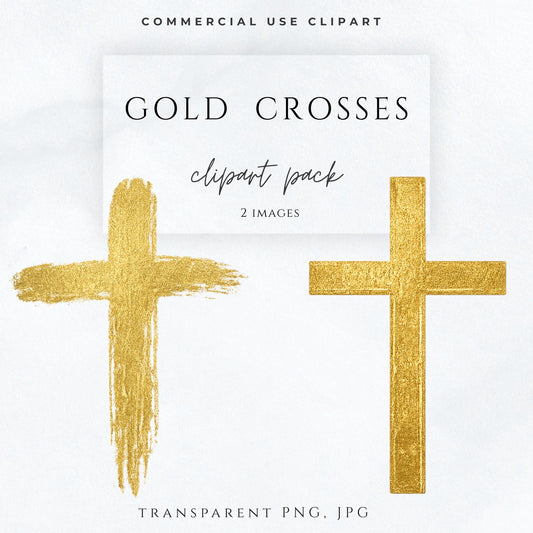 Gold watercolor Catholic cross clipart on white background – Cruz católica dorada en acuarela sobre fondo blanco