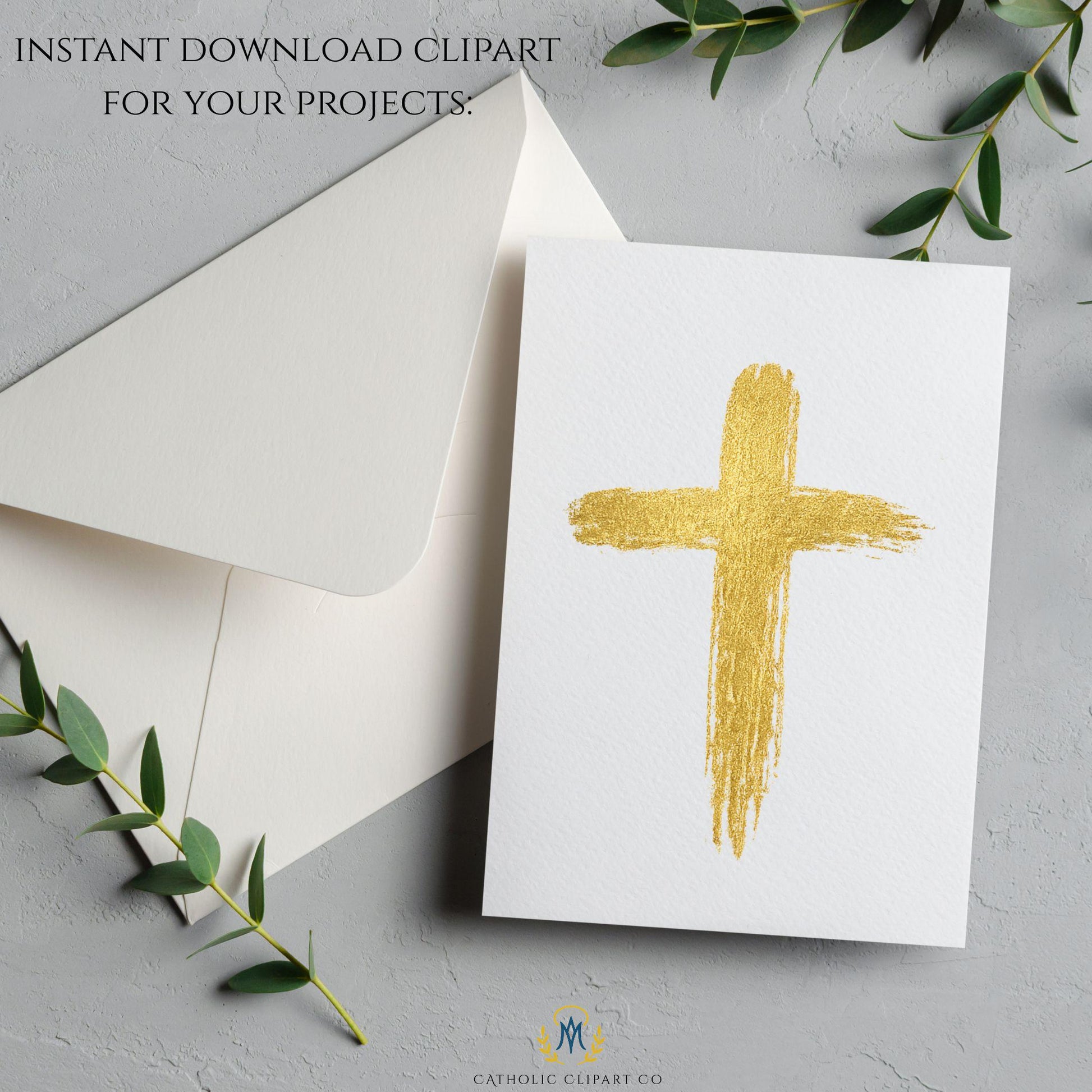 Minimal gold Christian cross religious clipart – Cruz cristiana dorada minimalista clipart religioso