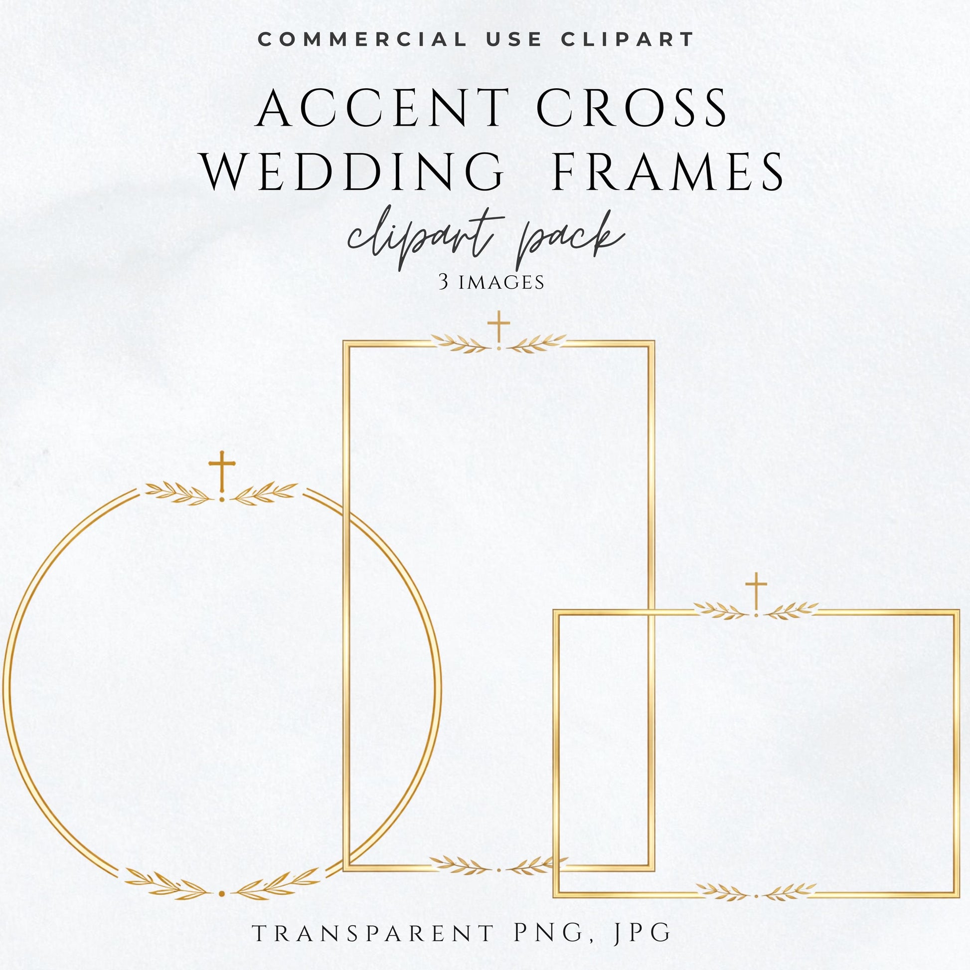 Catholic wedding invitation mockup with gold cross frame on ivory paper / Invitación de boda católica con marco dorado y cruz