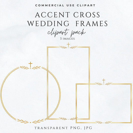 Catholic wedding invitation mockup with gold cross frame on ivory paper / Invitación de boda católica con marco dorado y cruz