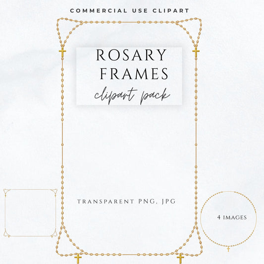 Gold Catholic rosary frame clipart displayed on neutral prayer card mockup
Marco de rosario católico dorado mostrado en maqueta de tarjeta de oración neutra