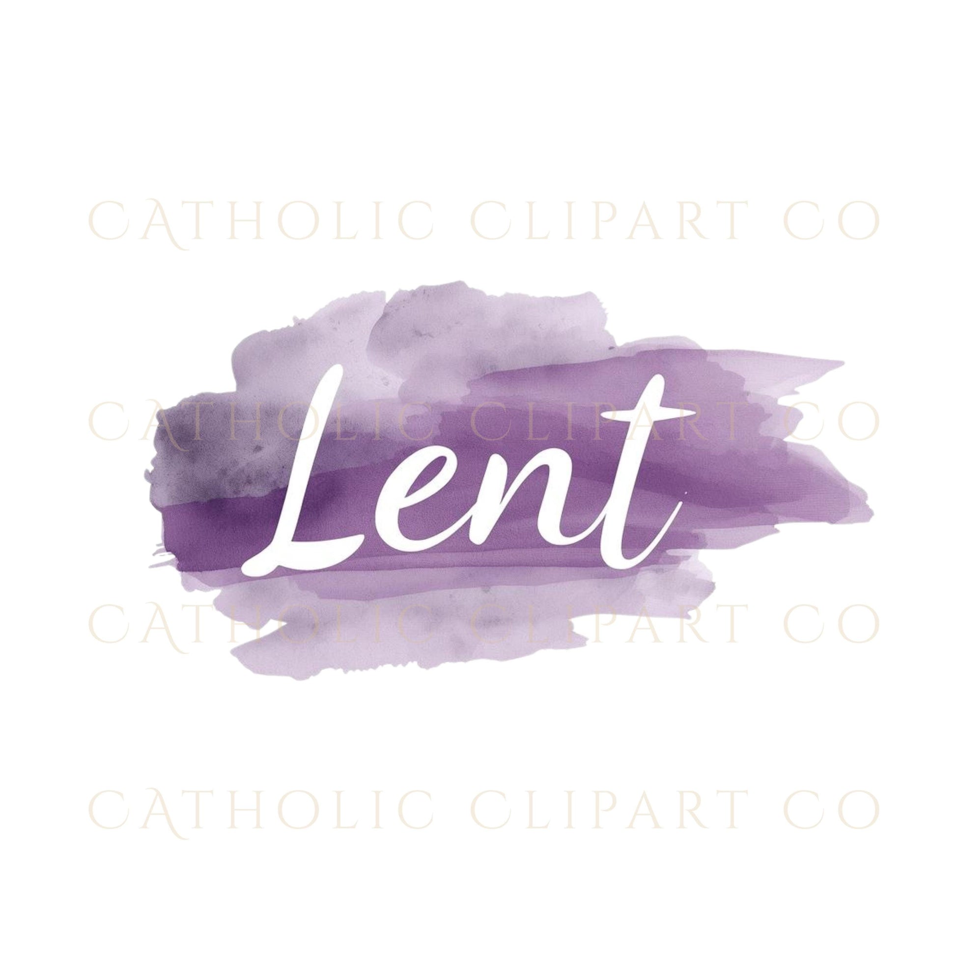 Lent text watercolor clipart with Christian symbolism | Clipart de texto de Cuaresma con simbolismo cristiano