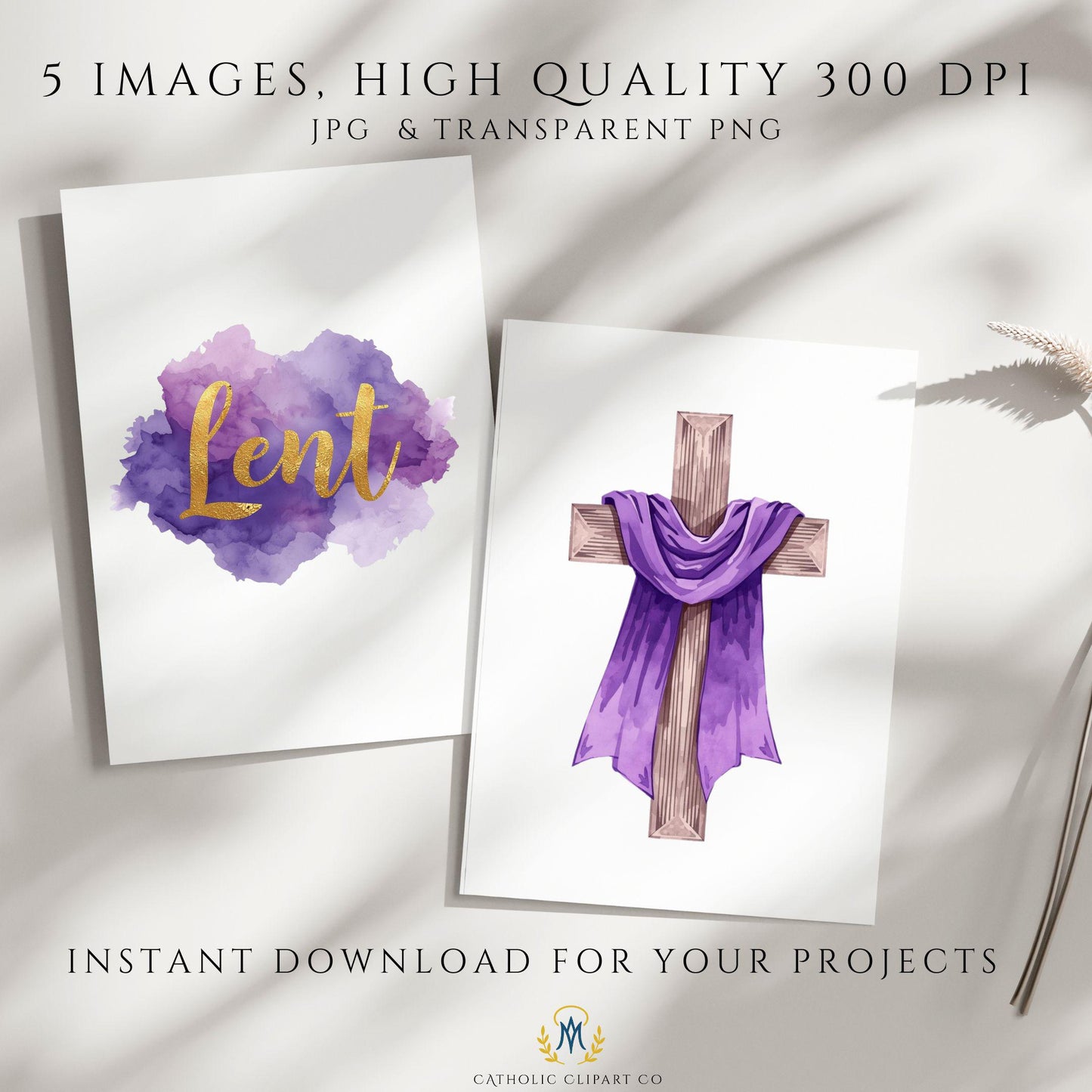Faith-based Lent watercolor graphics for church use | Gráficos en acuarela de Cuaresma para iglesias