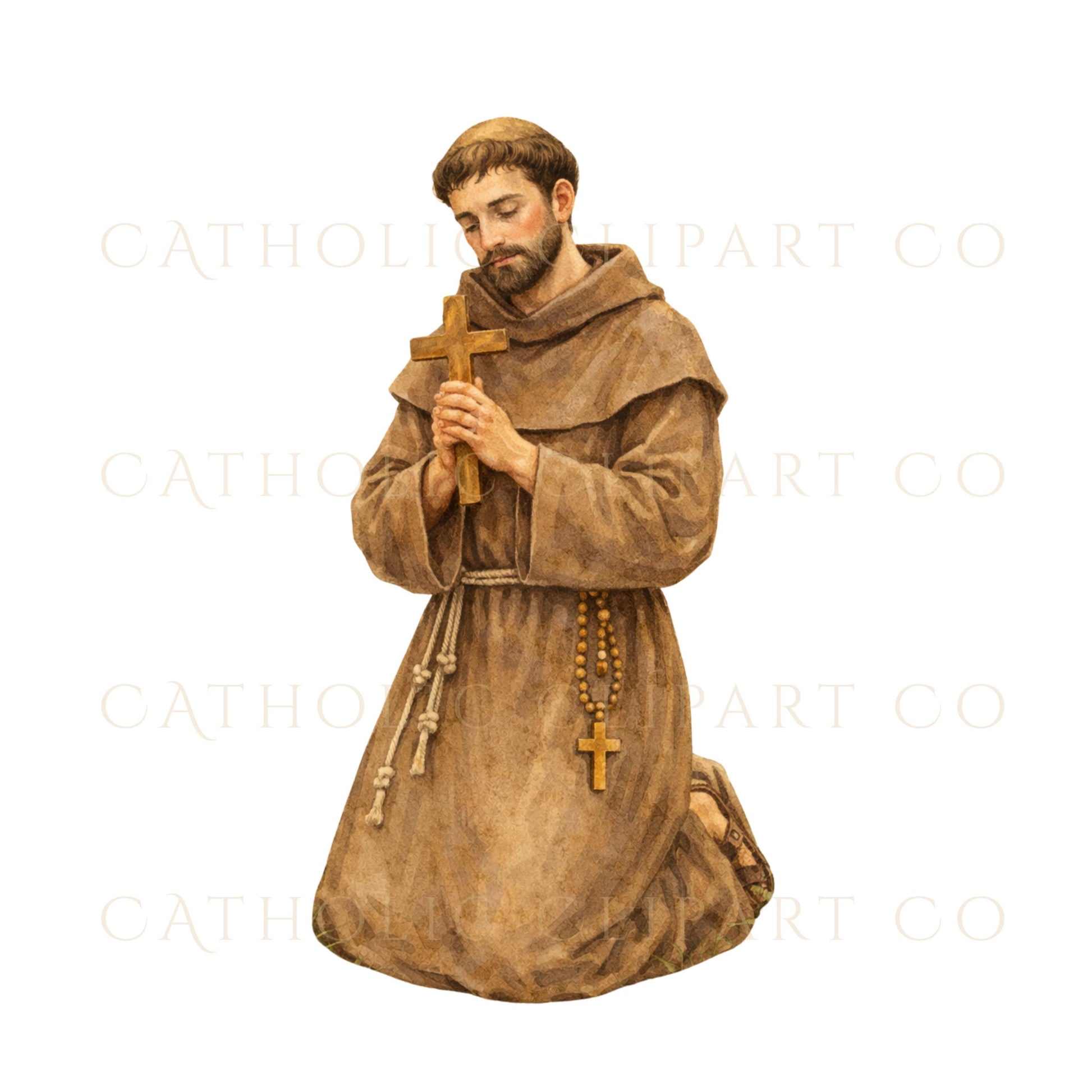 Catholic saint St. Francis watercolor clipart set, religious illustration / Conjunto de clipart acuarela de San Francisco, ilustración religiosa