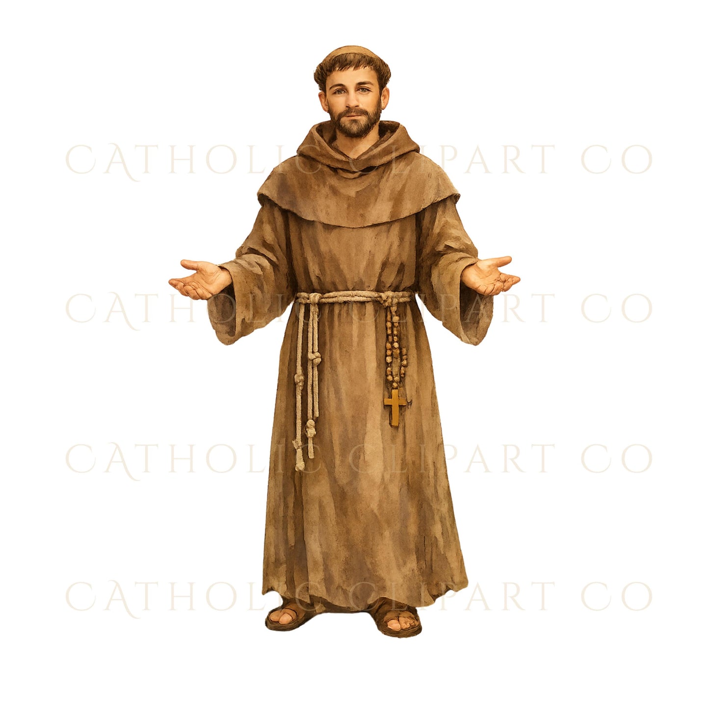 St. Francis of Assisi watercolor PNG, Catholic religious clipart / San Francisco de Asís acuarela PNG, clipart religioso católico