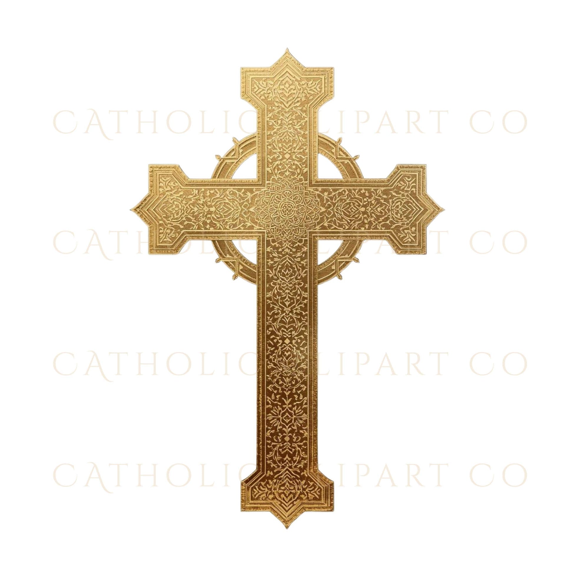 Gold Latin cross PNG clipart for Catholic wedding stationery | Clipart PNG de cruz latina dorada para papelería de boda católica