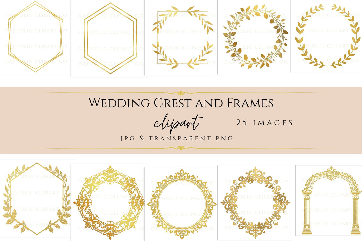 Romantic wedding invitation layout featuring gold floral arch and soft neutral tones / Diseño romántico de invitación de boda con arco floral dorado y tonos suaves