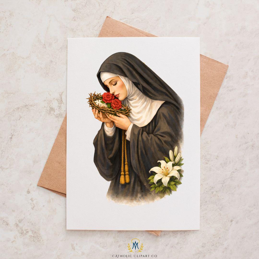 Saint Rita Clipart PNG | Saint Rita of Cascia Catholic Clipart | Roses, Crucifix & Bible | Commercial Use Religious PNG