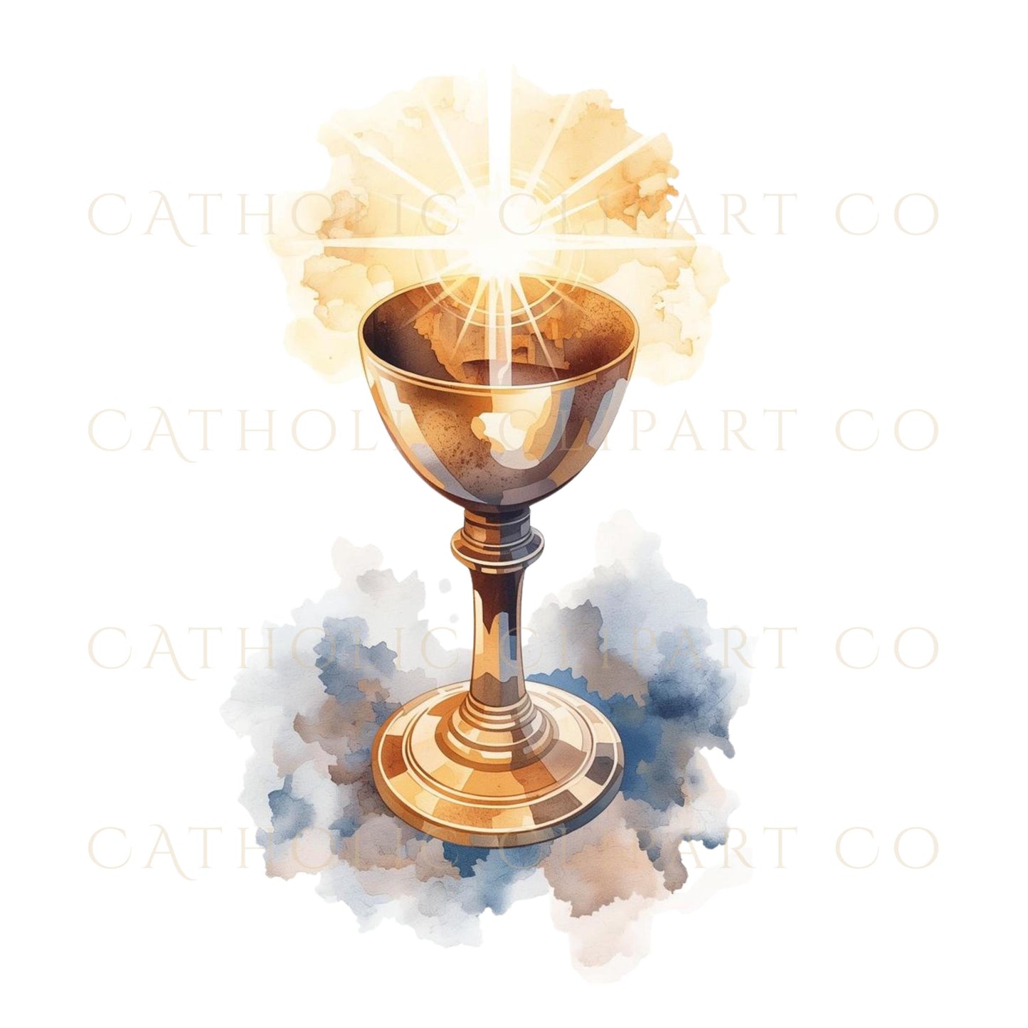 Catholic sacrament symbols clipart set in gold watercolor for Christian projects | Conjunto de clipart de símbolos sacramentales católicos en acuarela dorada para proyectos cristianos