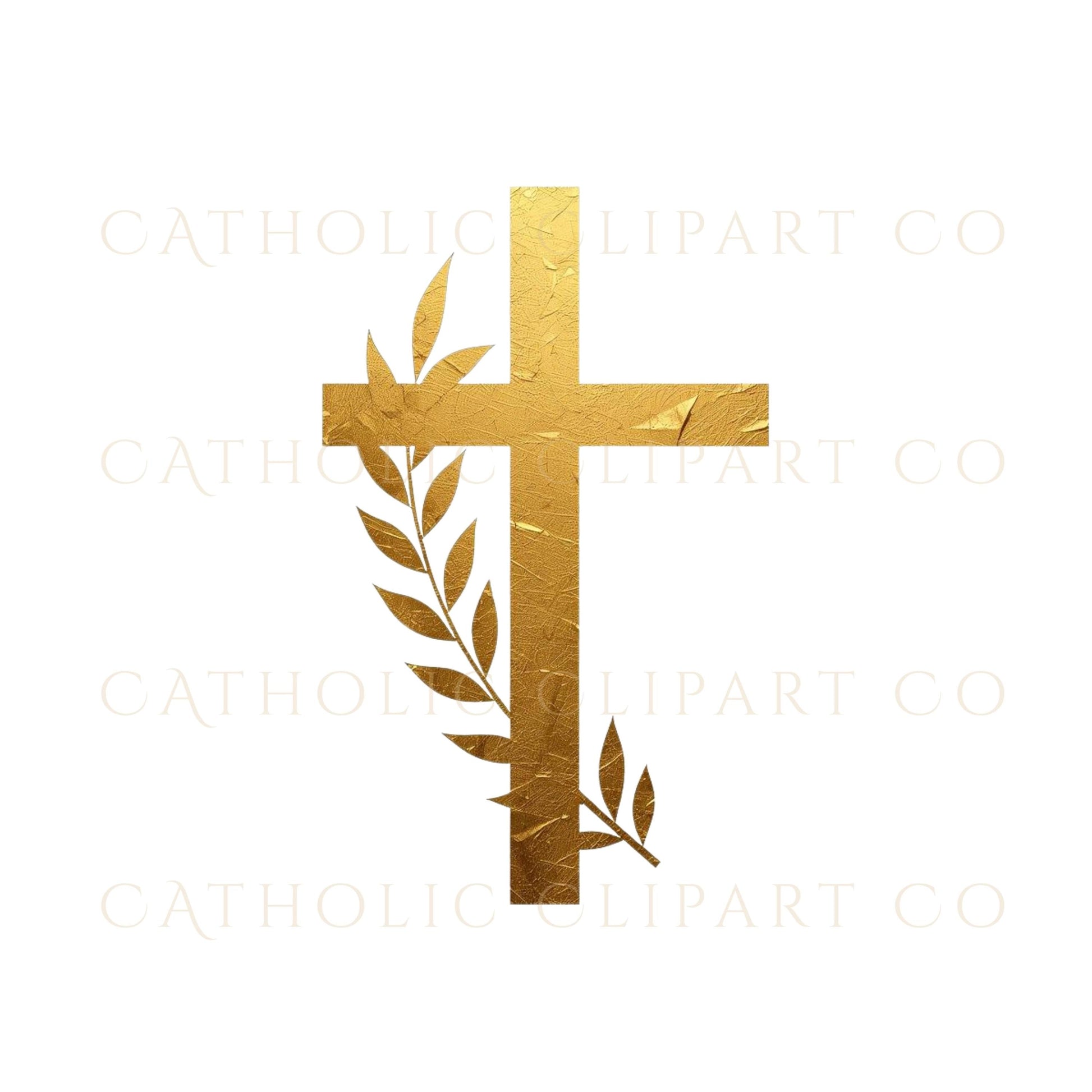 Elegant gold cross clipart for Catholic wedding invitations / Clipart elegante de cruz dorada para invitaciones de boda católica