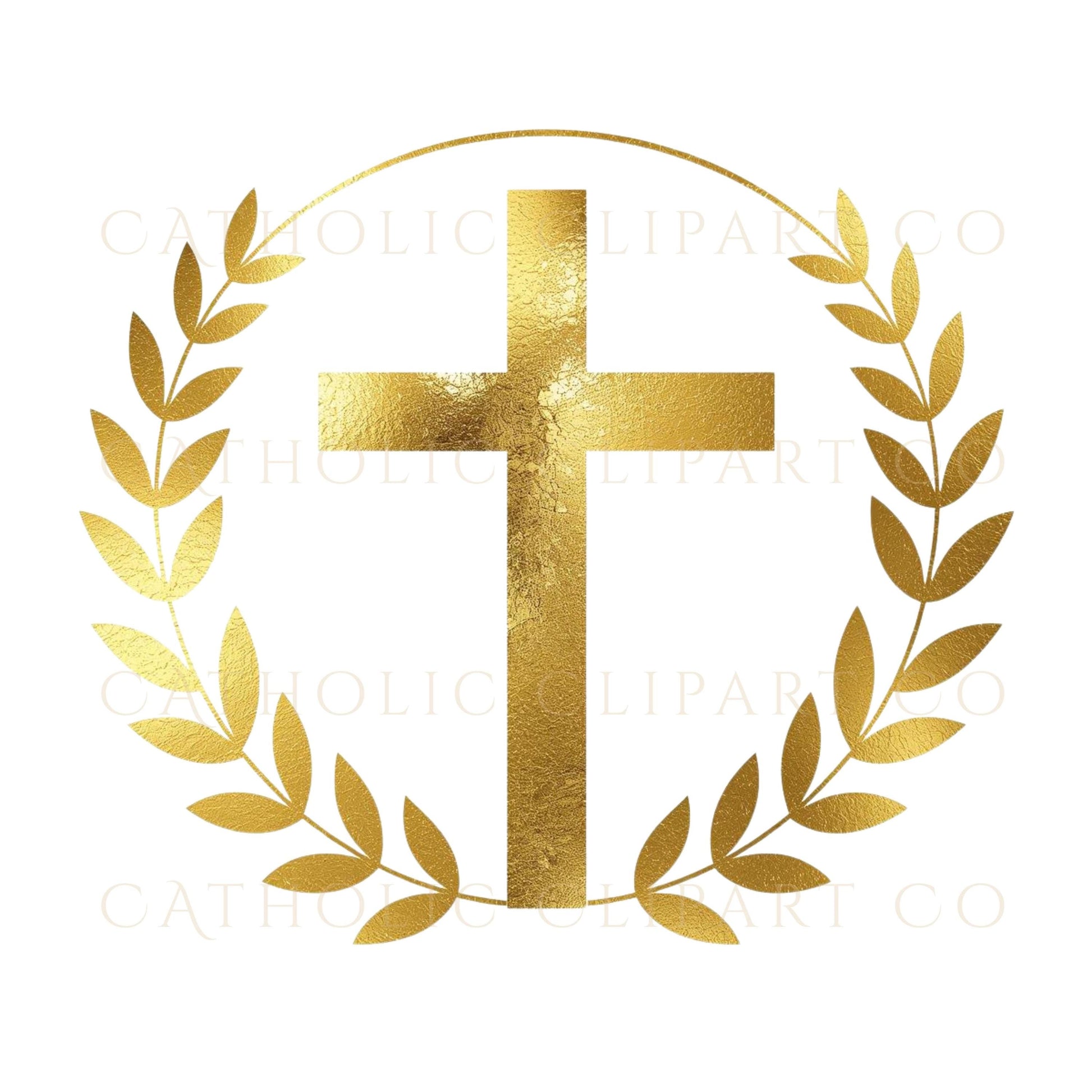 Olive branch cross clipart PNG for baptism and First Communion / Cruz con ramas de olivo en PNG para bautizo y Primera Comunión