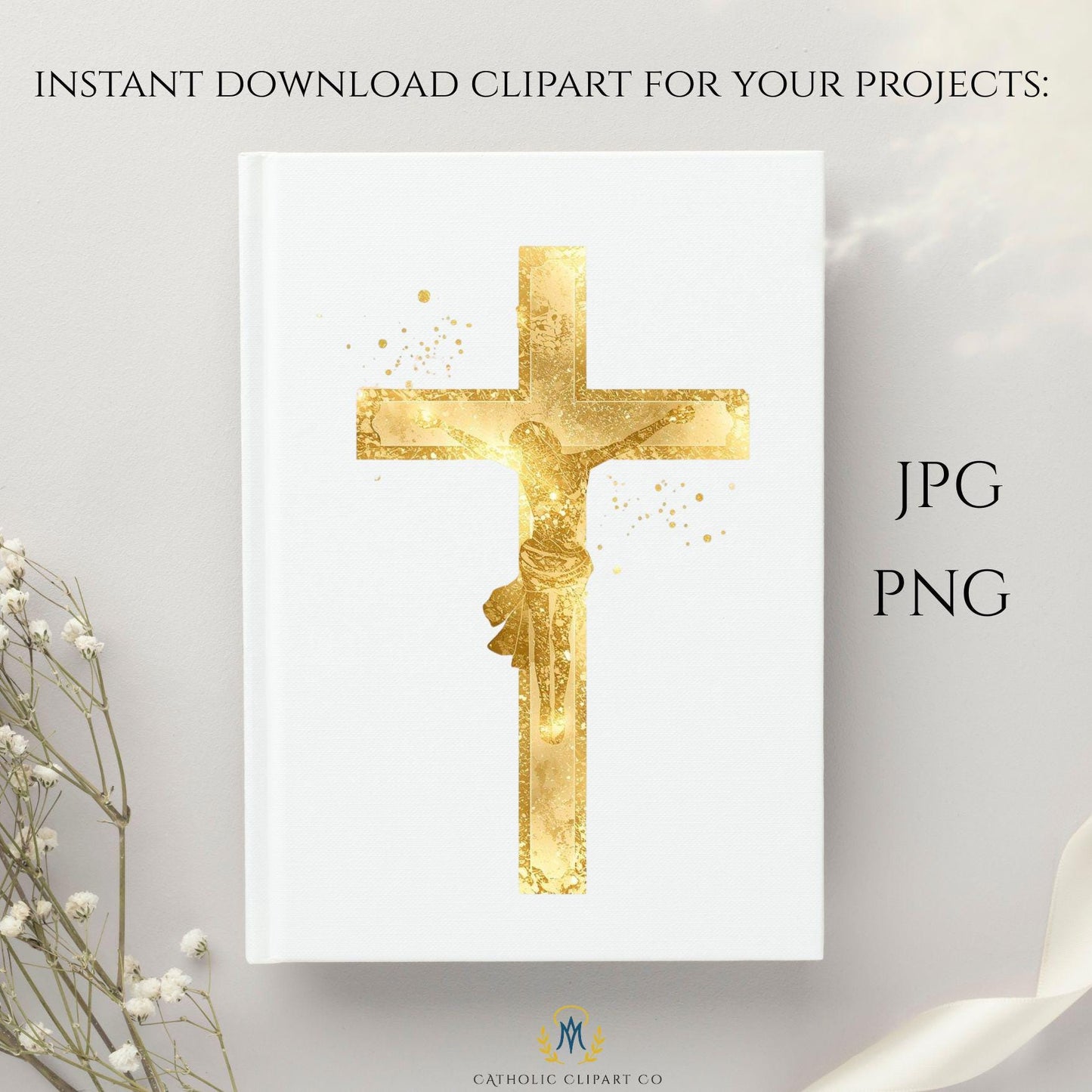 Gold Catholic IHS symbol clipart for church and sacramental designs | Clipart dorado del símbolo IHS católico para diseños sacramentales