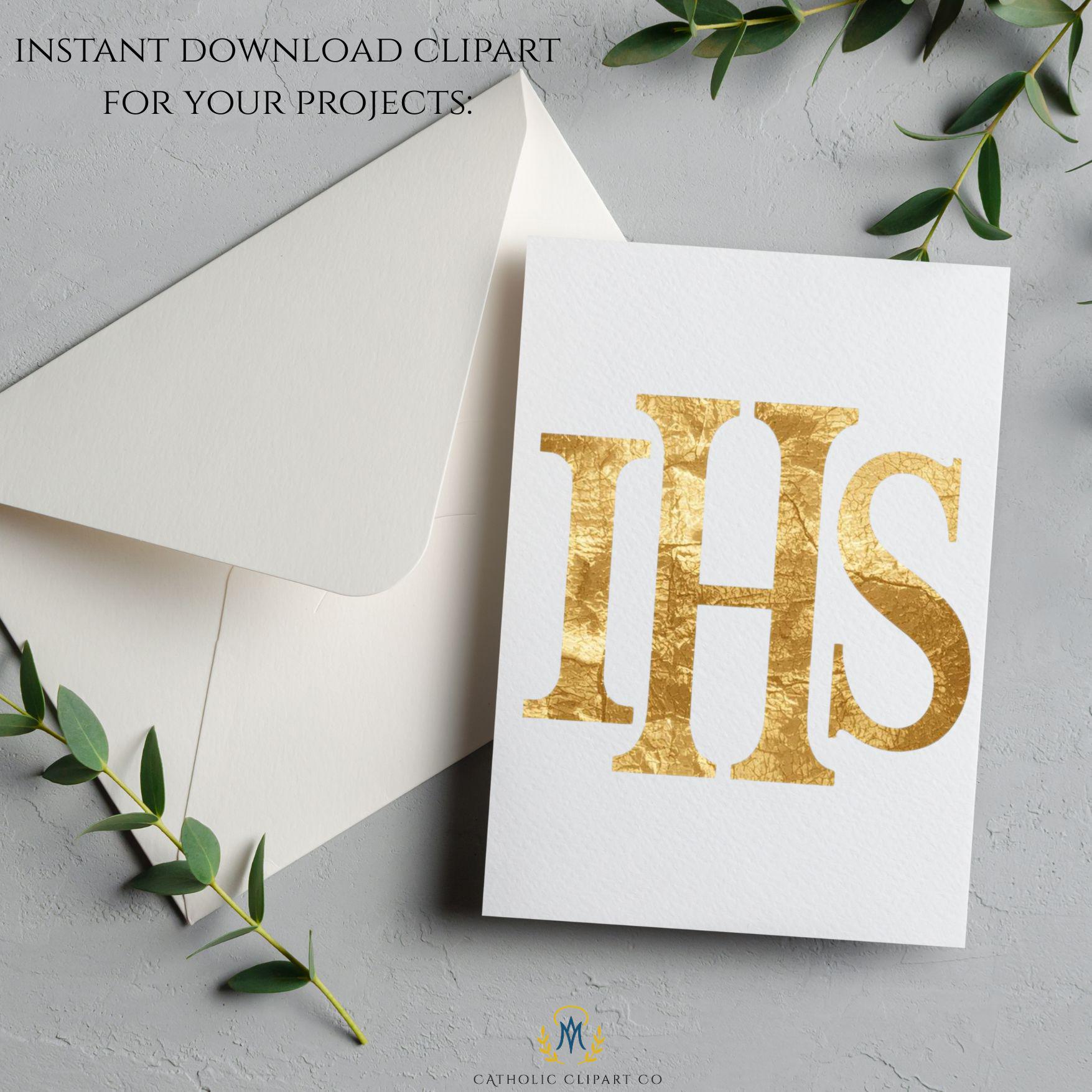 Catholic IHS monogram and gold crucifix clipart transparent PNG | Monograma IHS católico y crucifijo dorado en clipart PNG transparente