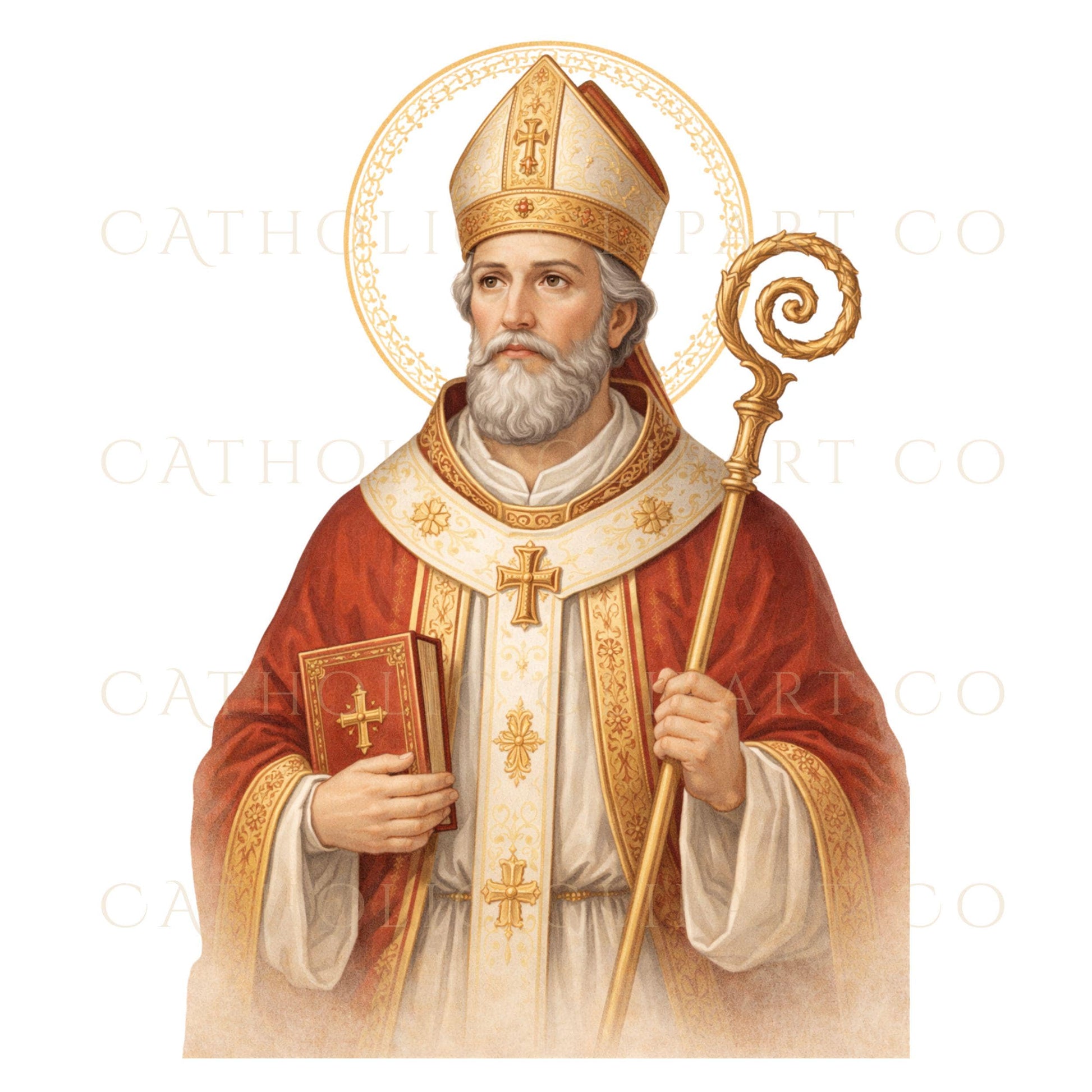 Saint Valentine patron of marriage Catholic illustration with soft neutral colors / Ilustración católica de San Valentín patrono del matrimonio en colores neutros suaves