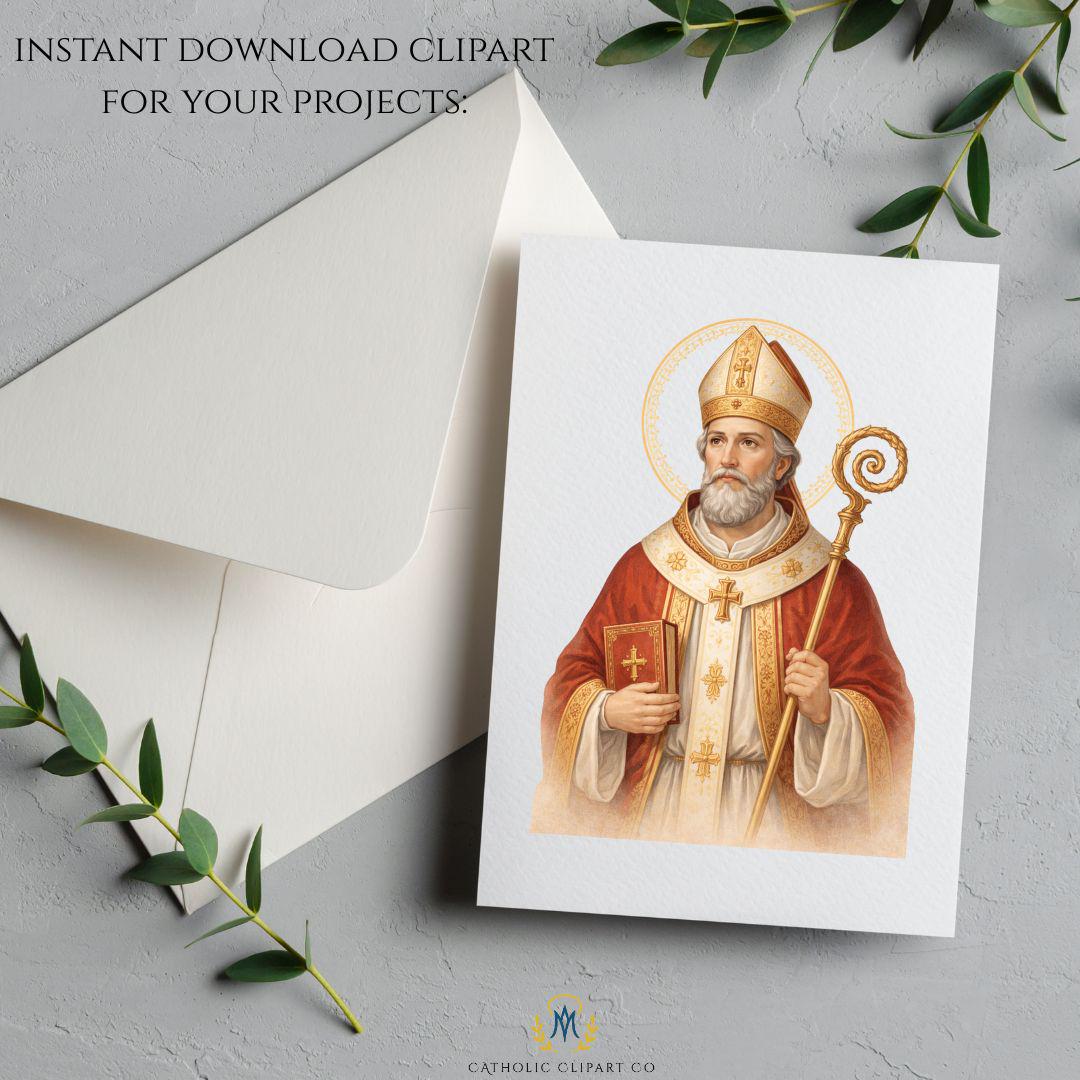 Saint Valentine elegant Catholic illustration without Valentine hearts or seasonal elements / Ilustración católica elegante de San Valentín sin corazones ni elementos del Día de San Valentín