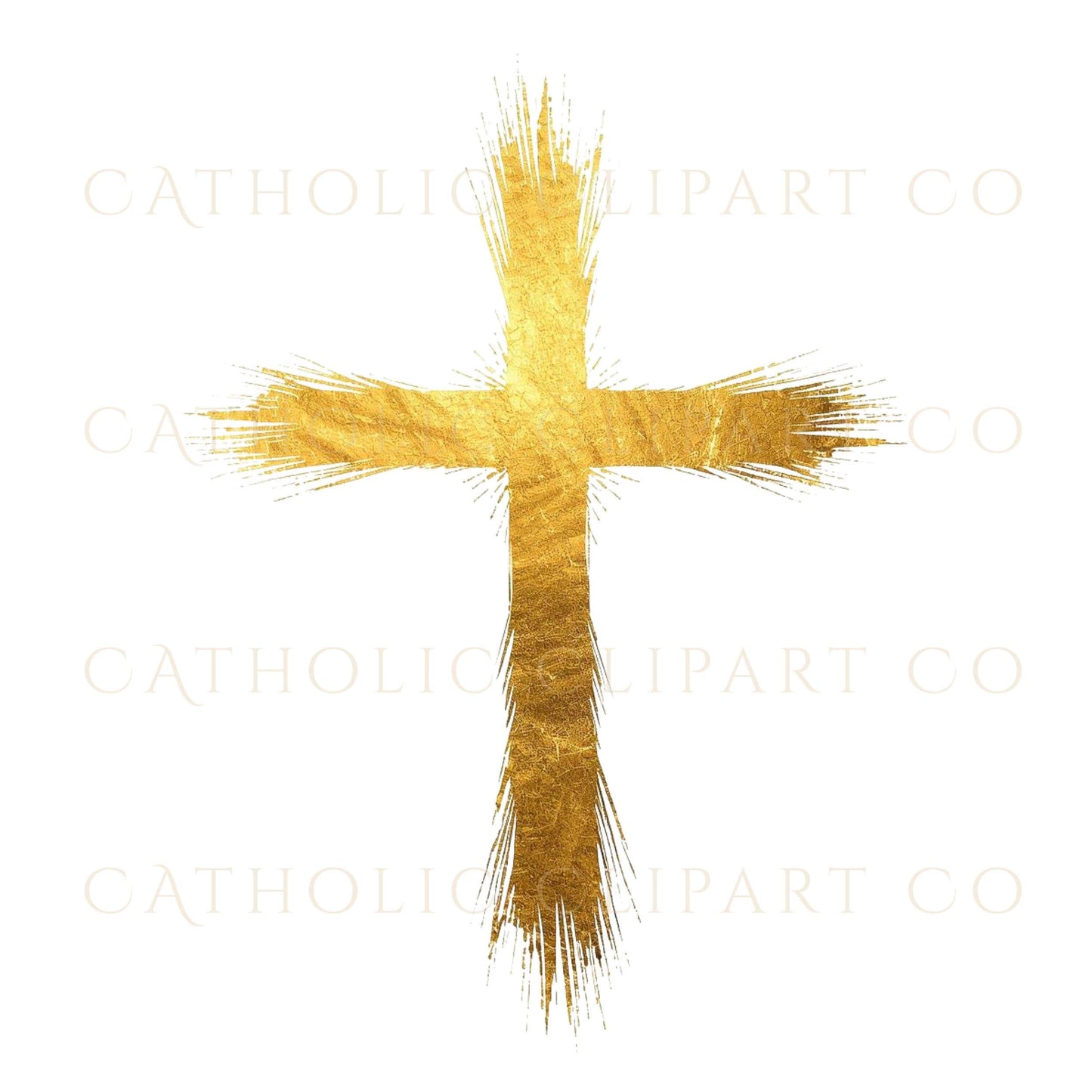 Catholic cross clipart in gold foil texture PNG – Cruz católica en textura dorada PNG