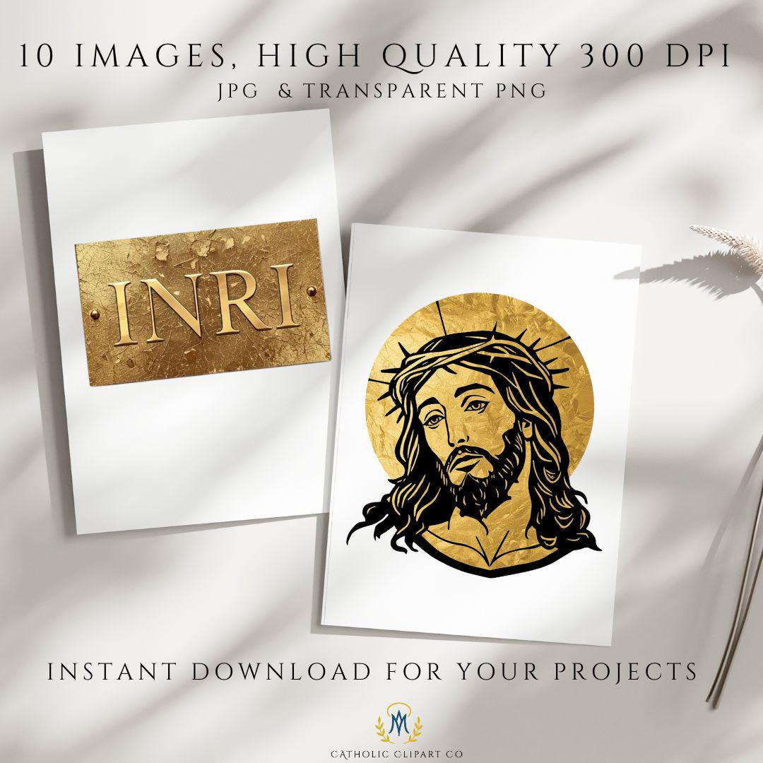 Religious gold design elements for church bulletins – Elementos religiosos dorados para boletines de iglesia