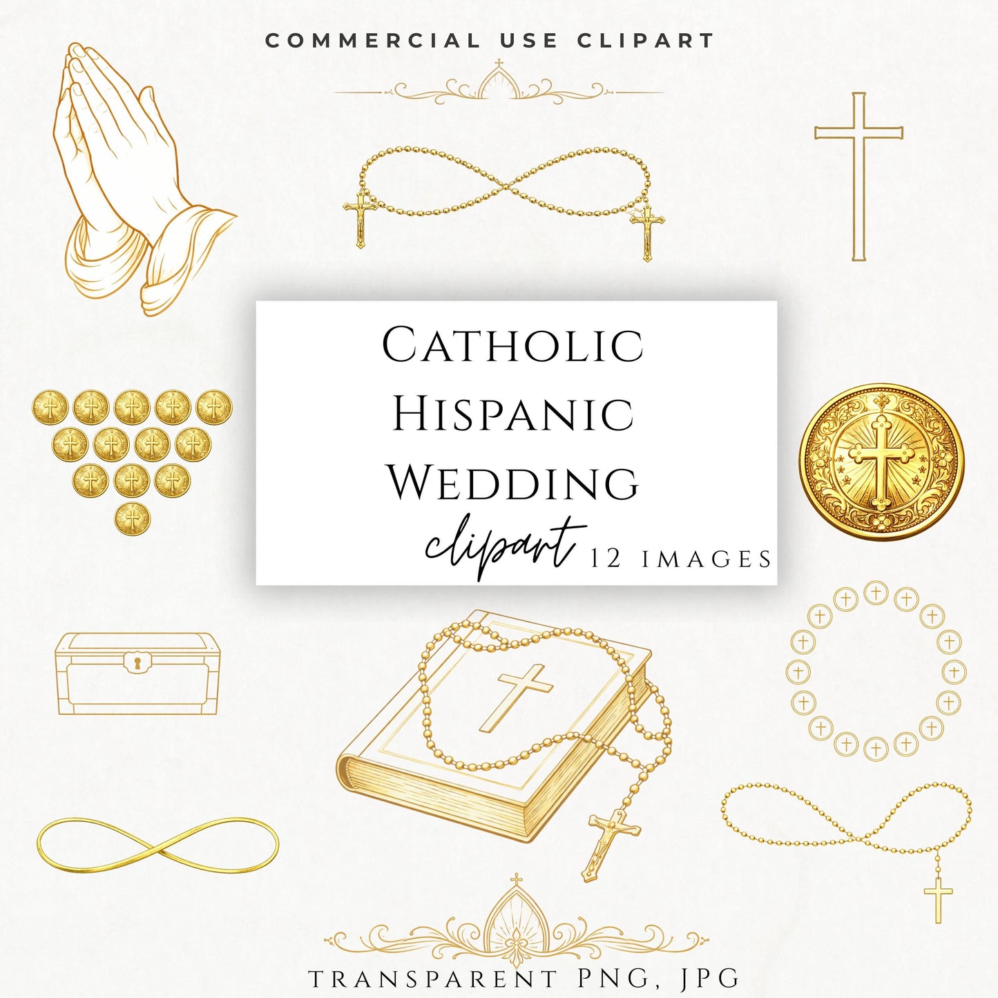 Catholic Hispanic wedding clipart gold lazo and arras ceremony symbols – clipart boda católica hispana lazo y arras dorado