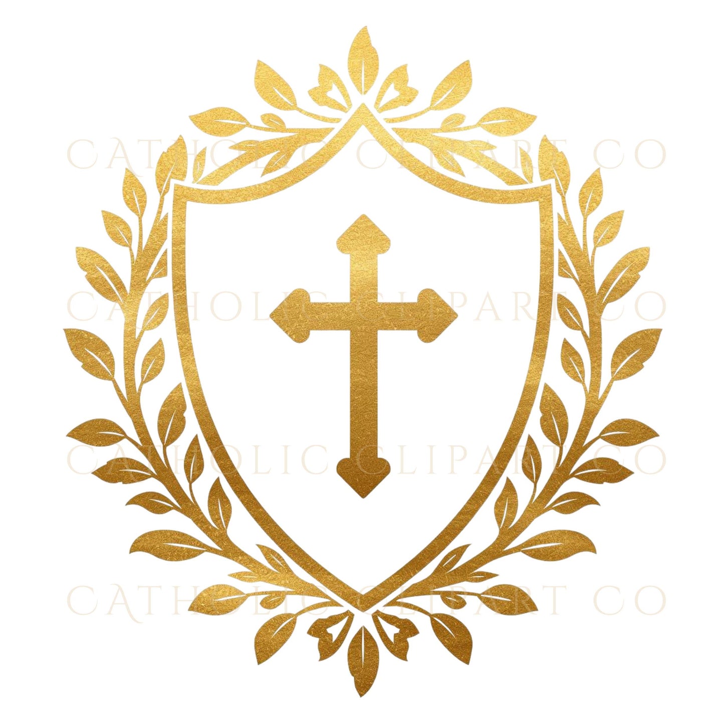 Gold wedding crest clipart collection with cross for Catholic weddings — Colección de crests de boda en oro con cruz para bodas católicas
