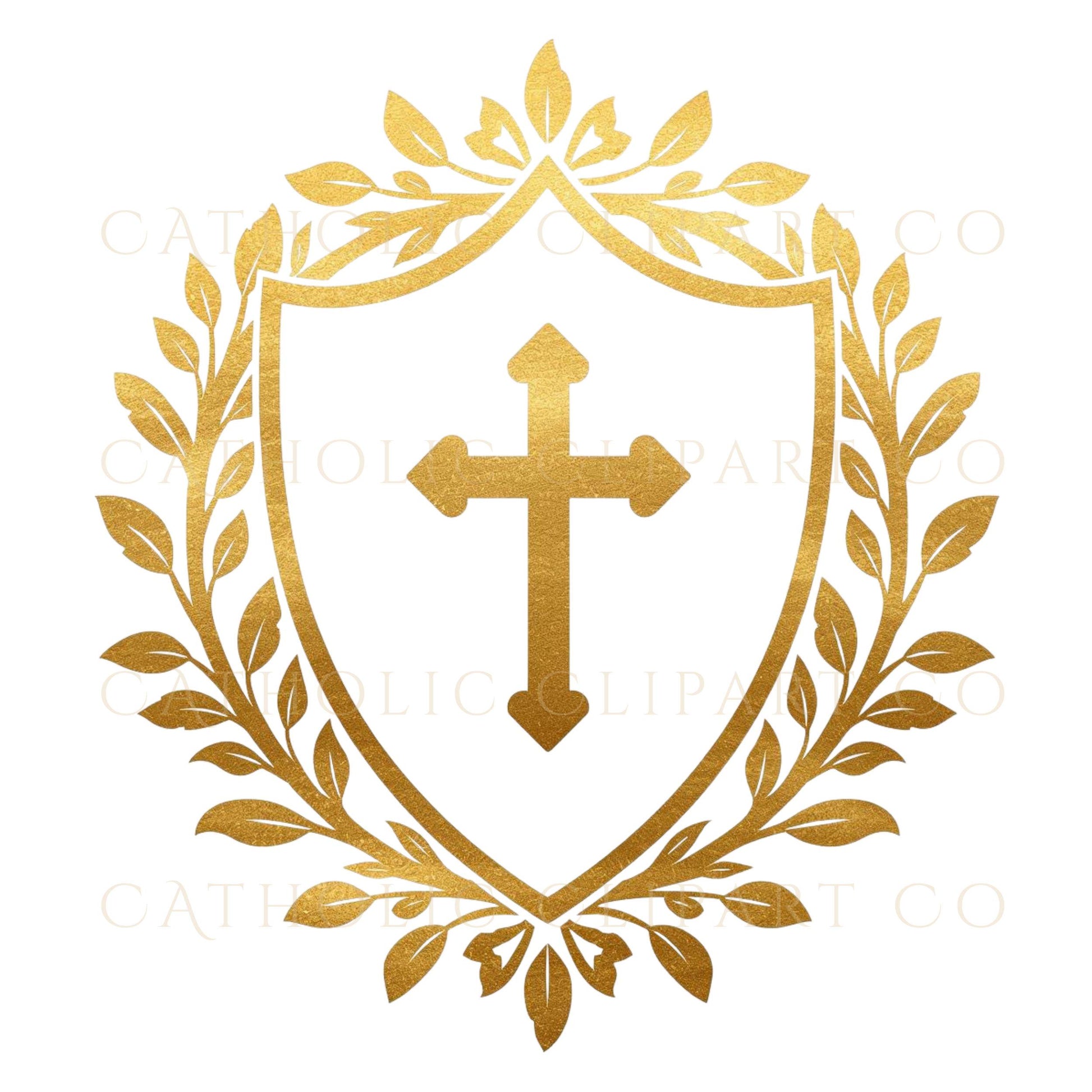 Gold wedding crest clipart collection with cross for Catholic weddings — Colección de crests de boda en oro con cruz para bodas católicas