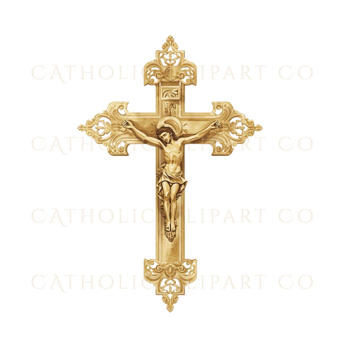 Ornate Catholic crucifix clipart PNG for church and sacramental designs | Clipart PNG de crucifijo católico ornamentado para diseños sacramentales y parroquiales
