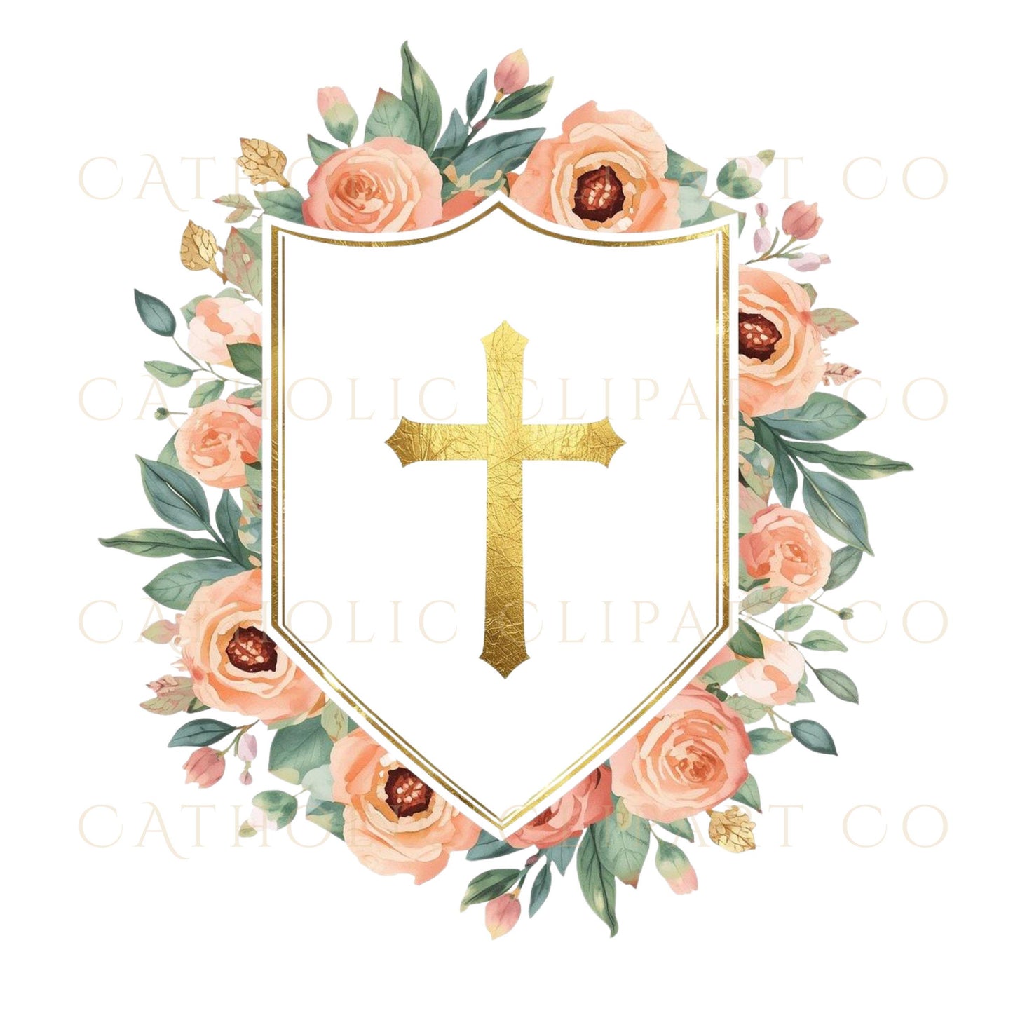 Floral Catholic frame for church invitation template – Marco floral católico para invitación de iglesia