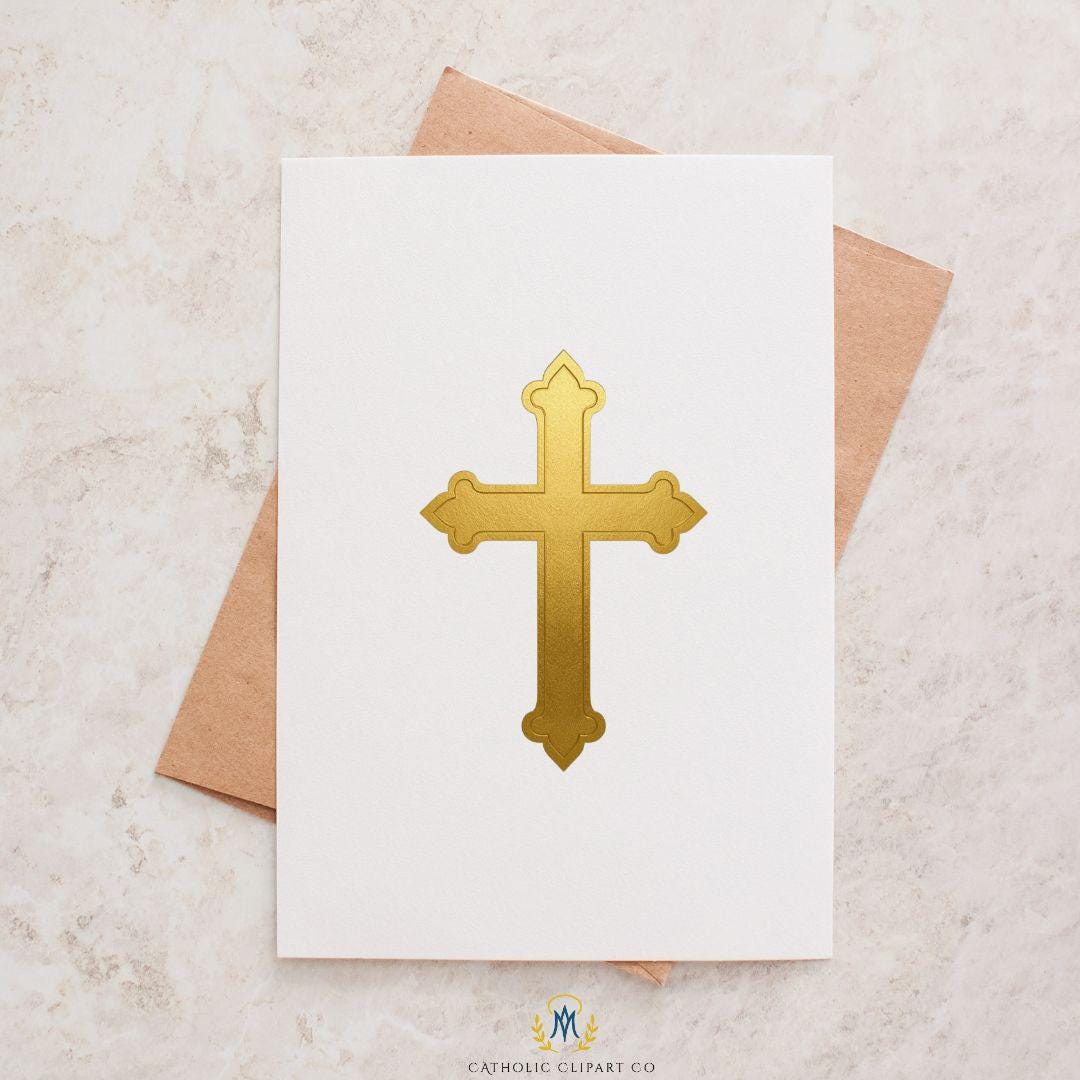 Religious gold cross clipart suitable for Catholic invitations | Cruz dorada religiosa en clipart ideal para invitaciones católicas
