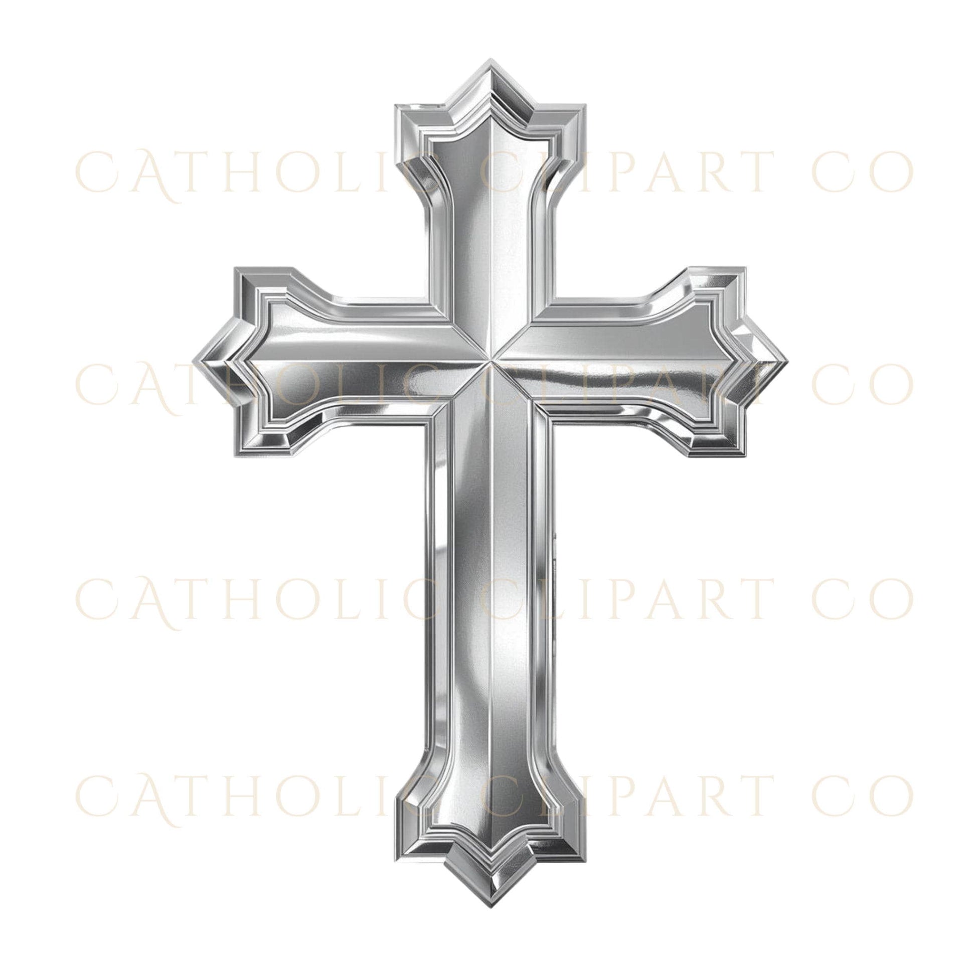 Catholic silver cross graphics for Canva templates and digital projects / Gráficos de cruces plateadas católicas para plantillas de Canva y proyectos digitales