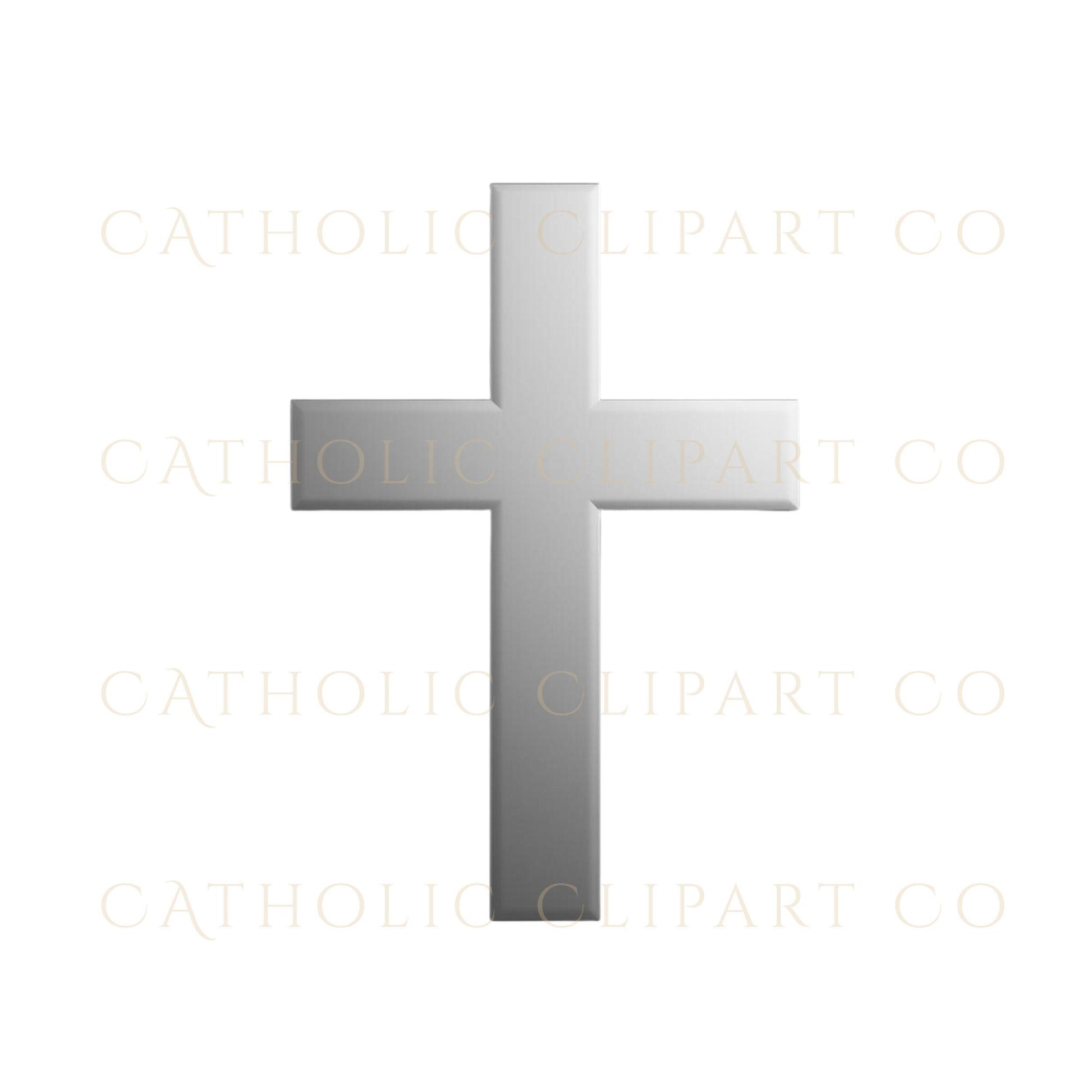 Silver metallic cross PNG for church bulletins and certificates / Cruz plateada metálica en PNG para boletines y certificados parroquiales