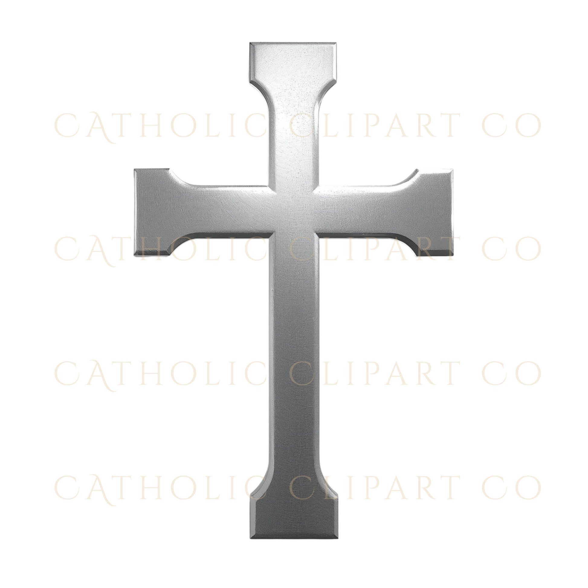 Elegant silver cross PNG for Catholic and Christian projects / Cruz plateada elegante en PNG para proyectos católicos y cristianos