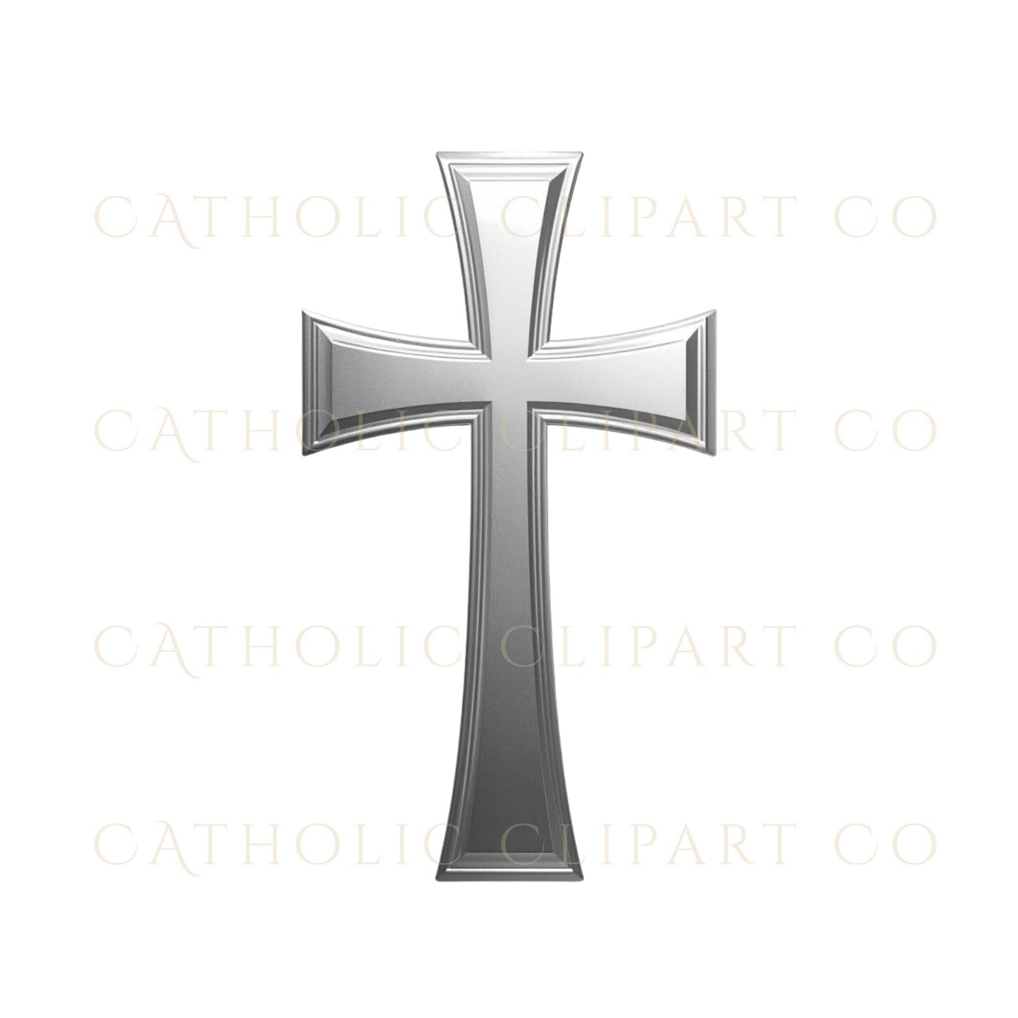 Religious silver cross clipart with clean lines and modern style / Clipart de cruz plateada religiosa con líneas limpias y estilo moderno