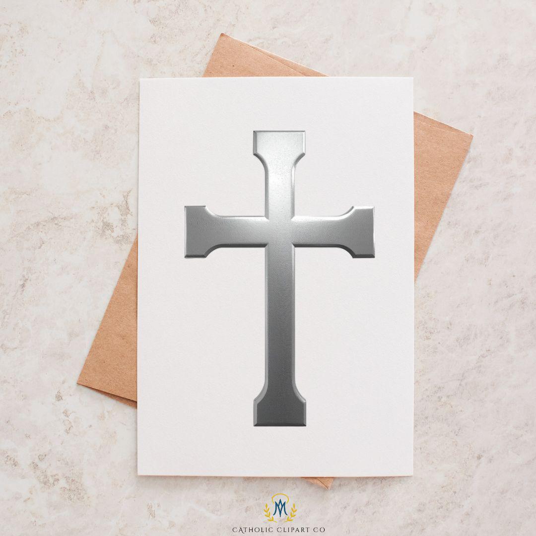 Simple matte silver cross PNG for religious printables / Cruz plateada mate simple en PNG para imprimibles religiosos