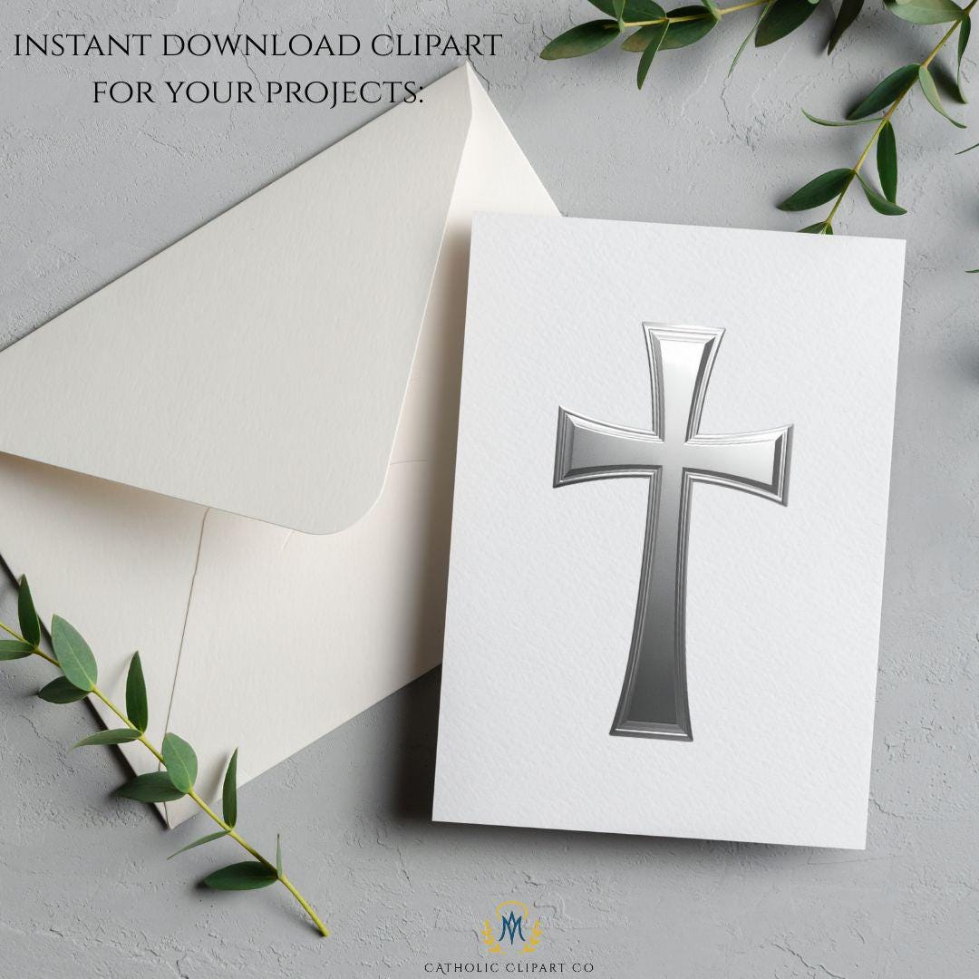 Silver metallic Christian cross PNG for religious and church designs / Cruz cristiana plateada metálica en PNG para diseños religiosos y de iglesia