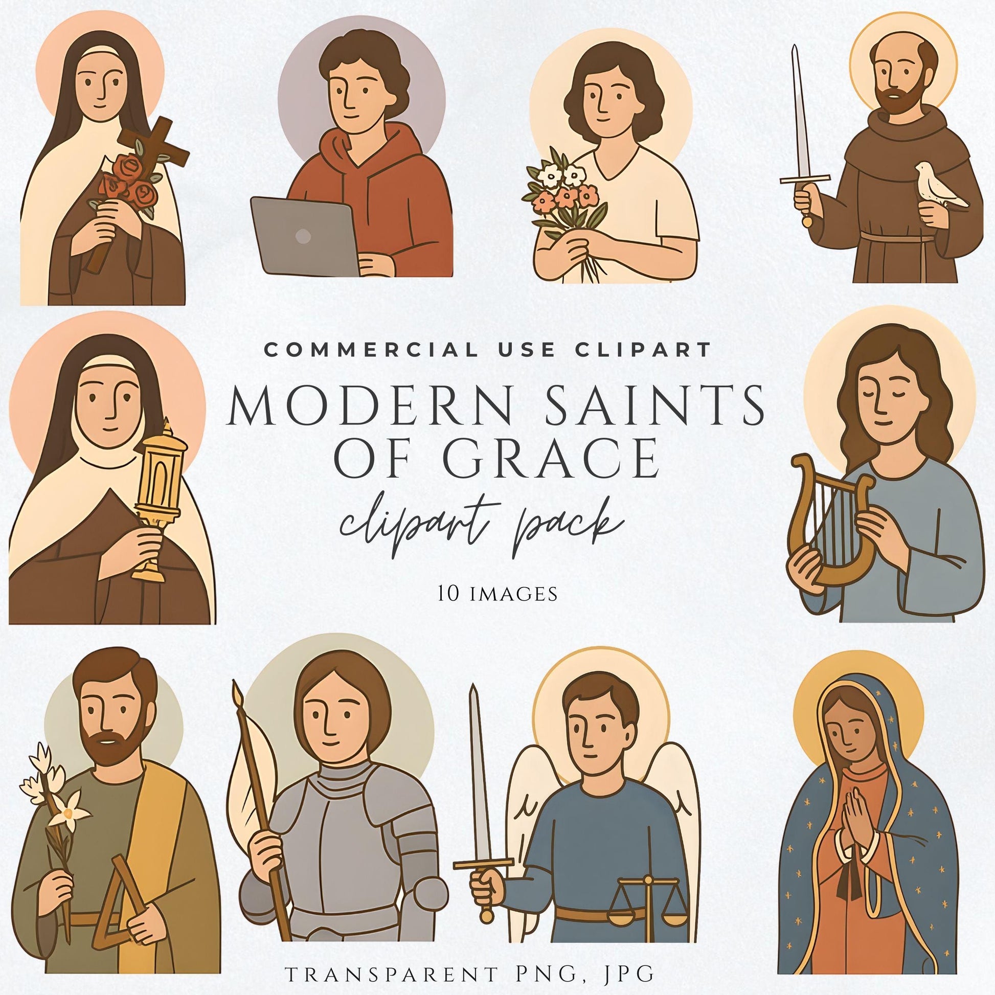Catholic Saint Clipart Bundle | Modern Saints Clipart | Religious PNG Set | Christian Characters | Catholic Digital Clip Art Pack