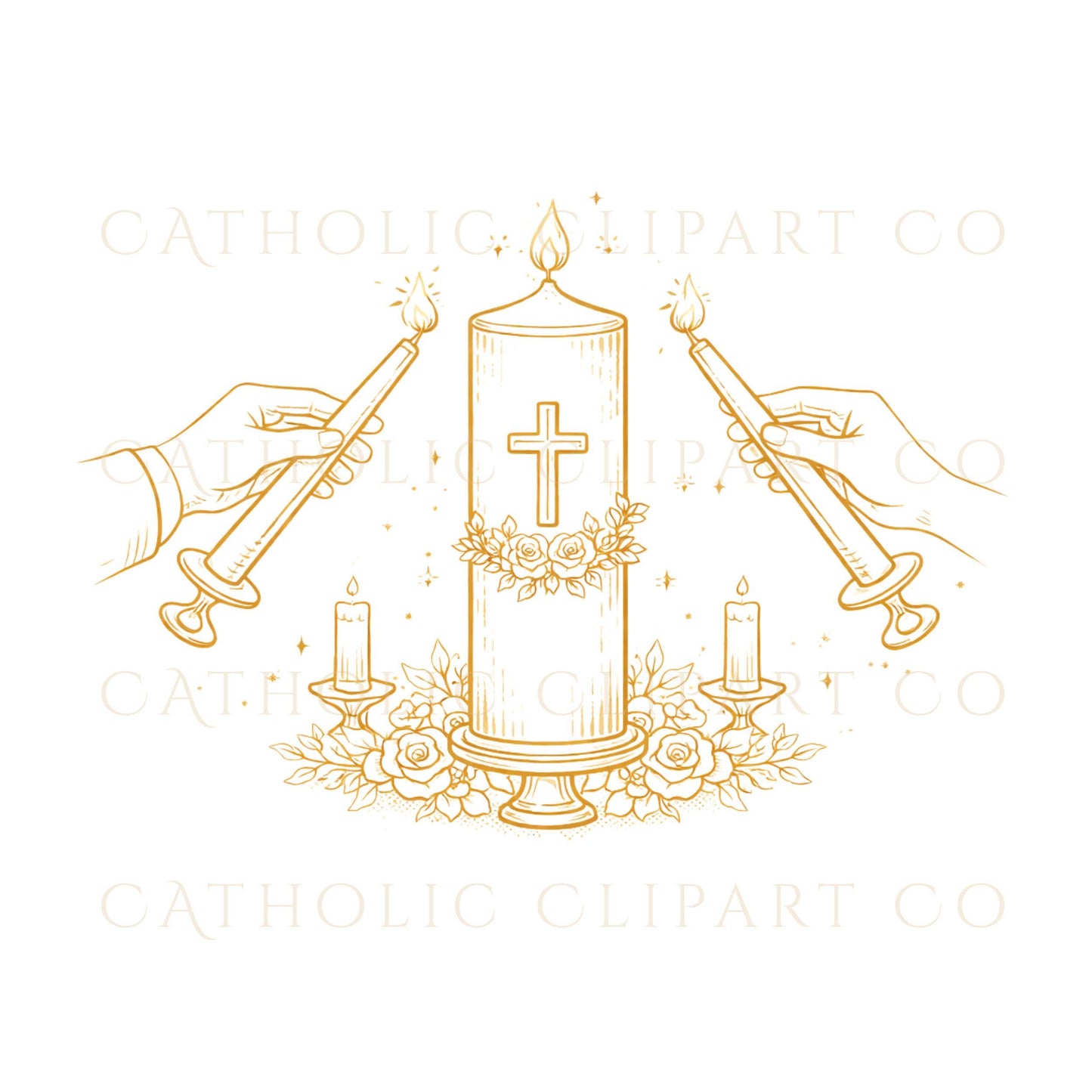 Gold line art wedding clipart for Catholic church ceremonies / Clipart de boda en línea dorada para ceremonias en iglesia católica